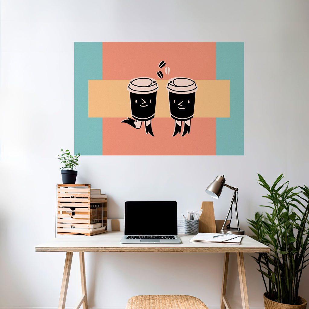 Οριζόντια αφίσα JOYFUL COFFEE με ξεφλουδισμένο και κολλημένο stick