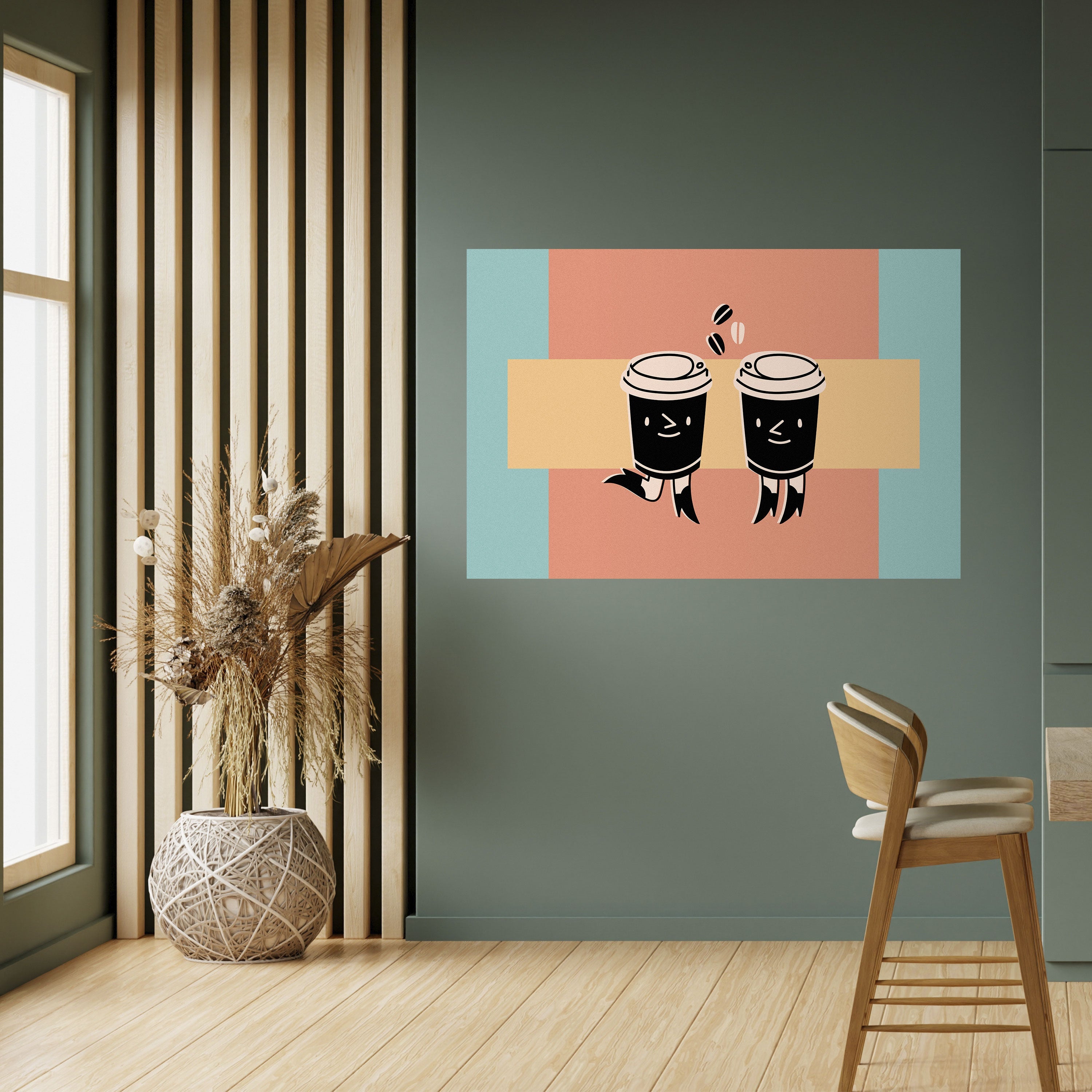 Οριζόντια αφίσα JOYFUL COFFEE με ξεφλουδισμένο και κολλημένο stick
