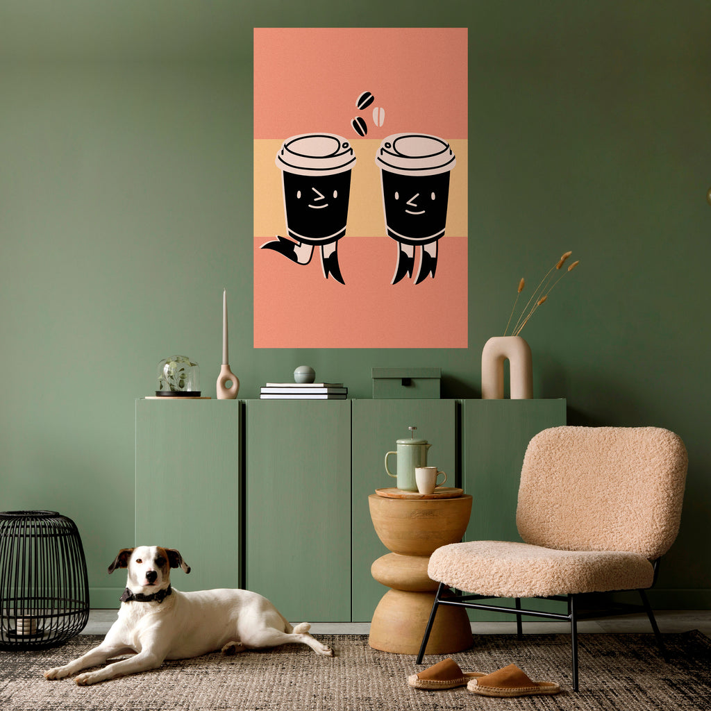 Αφίσα JOYFUL COFFEE με φλούδα και ραβδί κάθετης γραμμής