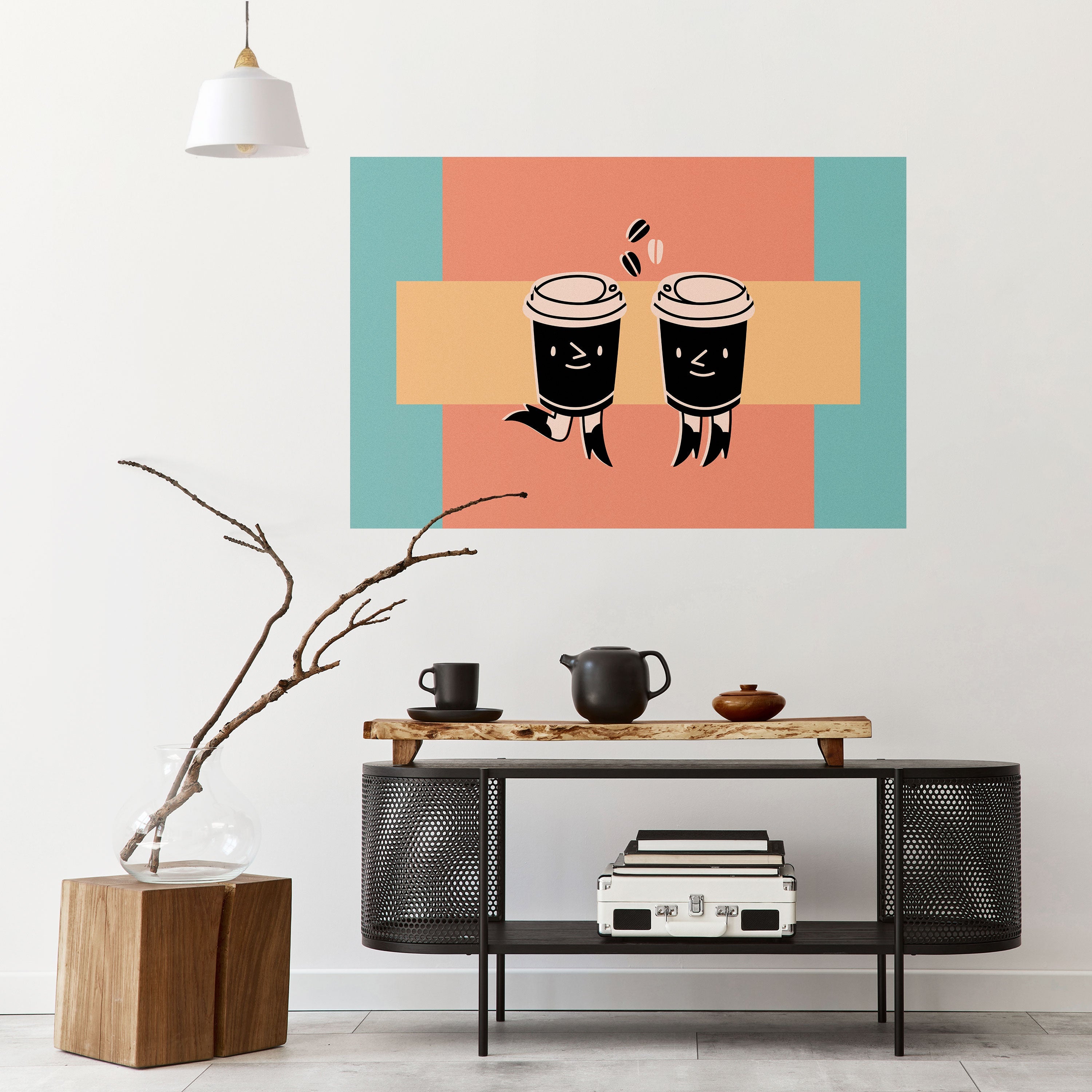 Οριζόντια αφίσα JOYFUL COFFEE με ξεφλουδισμένο και κολλημένο stick