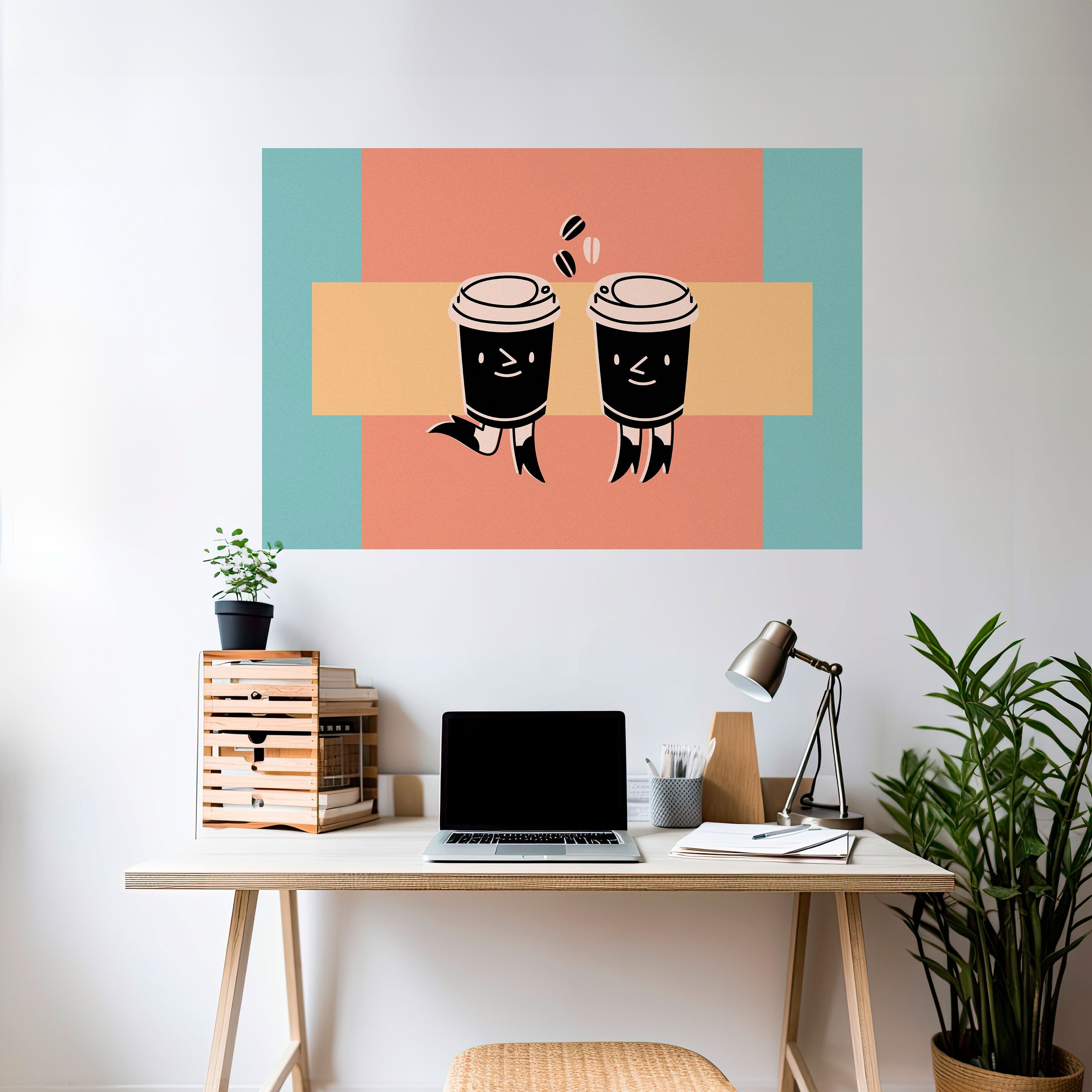 Οριζόντια αφίσα JOYFUL COFFEE με ξεφλουδισμένο και κολλημένο stick