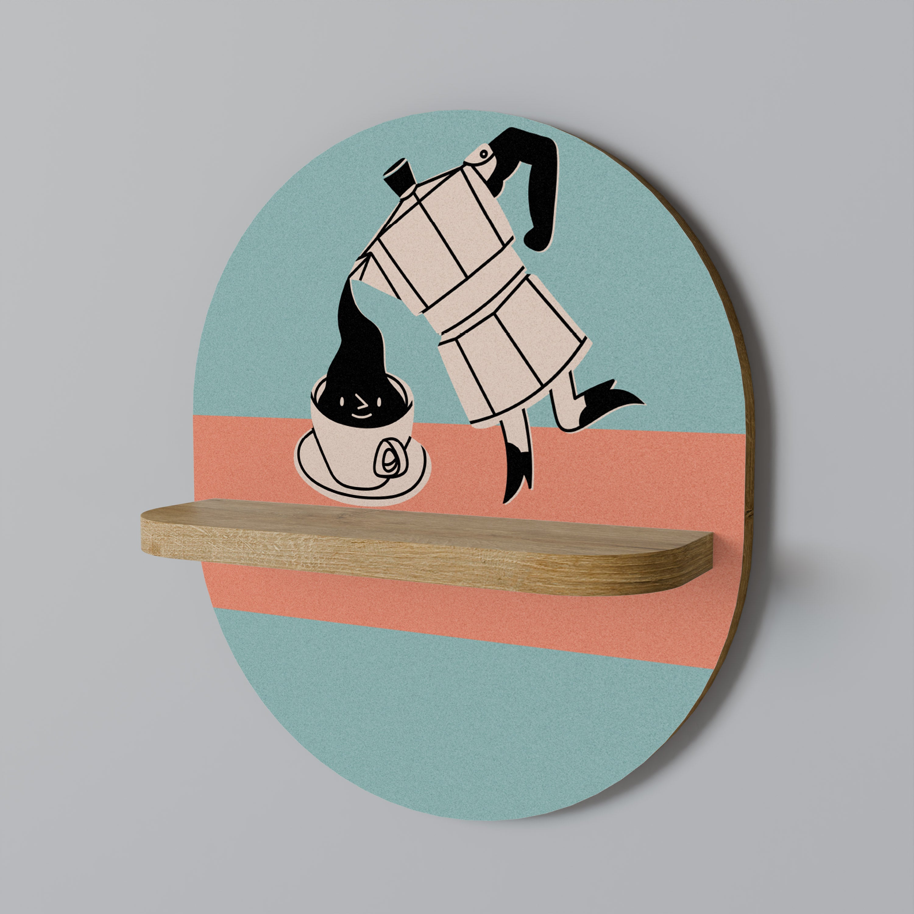 POWER ESPRESSO Oval Art Shelf In Oak Effect