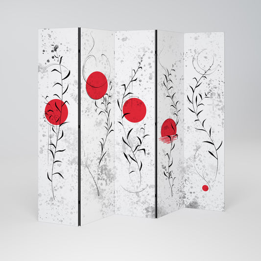 RED WHISPERS IN FOLIAGE 5-Panel Room Divider