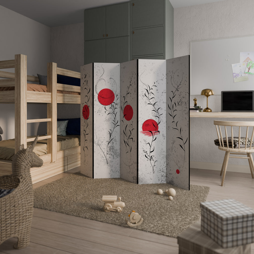 RED WHISPERS IN FOLIAGE Παραβάν με 5 πάνελ