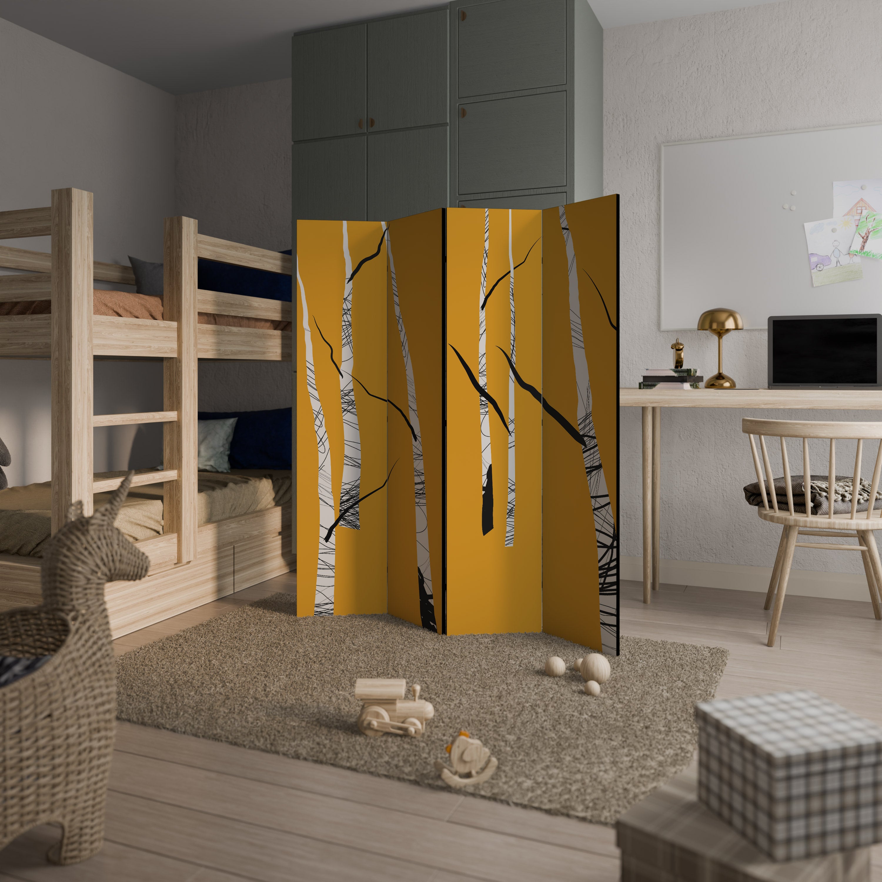 BIRCH ABSTRACT Decorative 4-Panel Room Divider