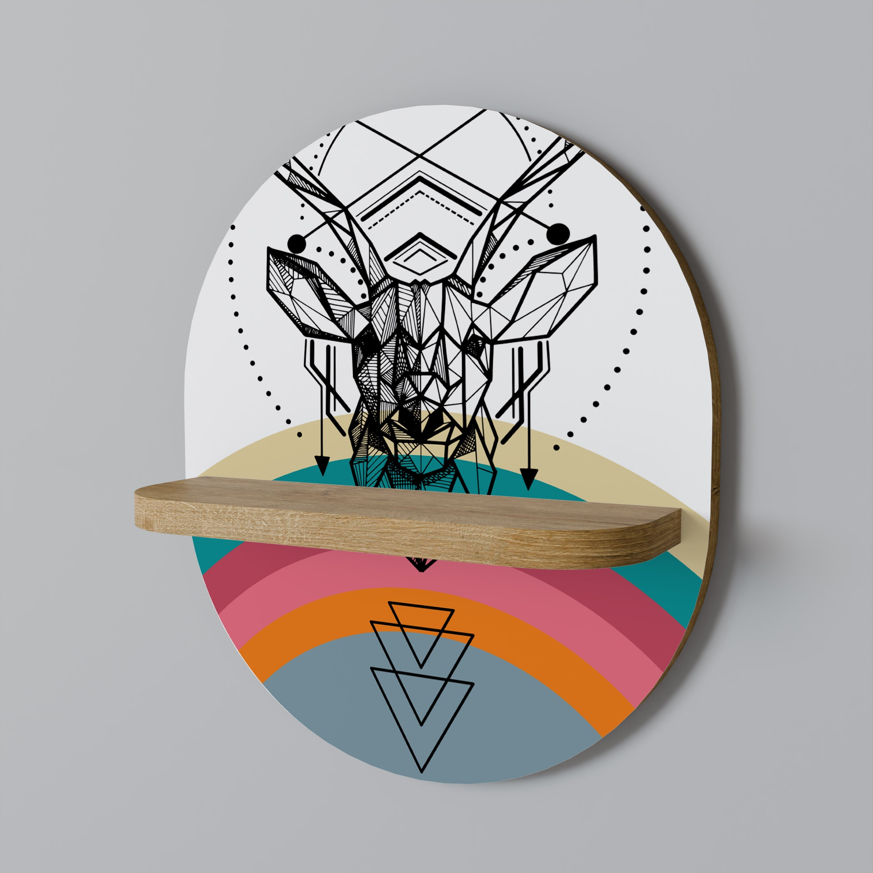 DEER OF COLOR Oval Art Shelf In Oak Effect