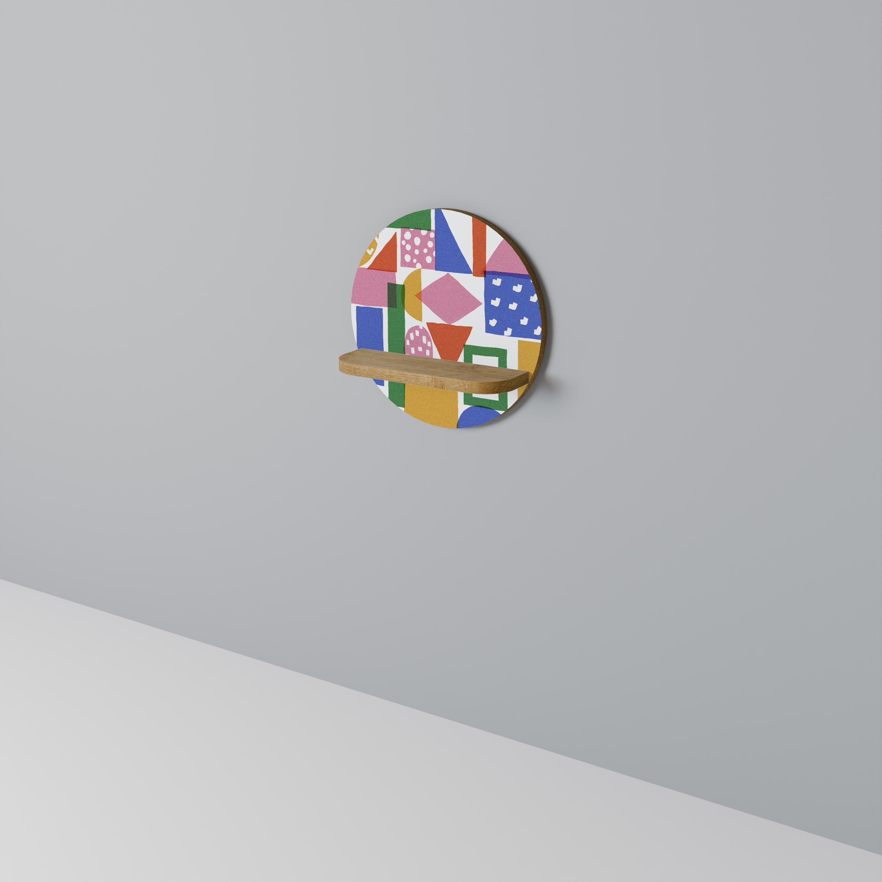 Στρογγυλό ράφι τέχνης GEOMETRIC GLIMMER σε όψη δρυός