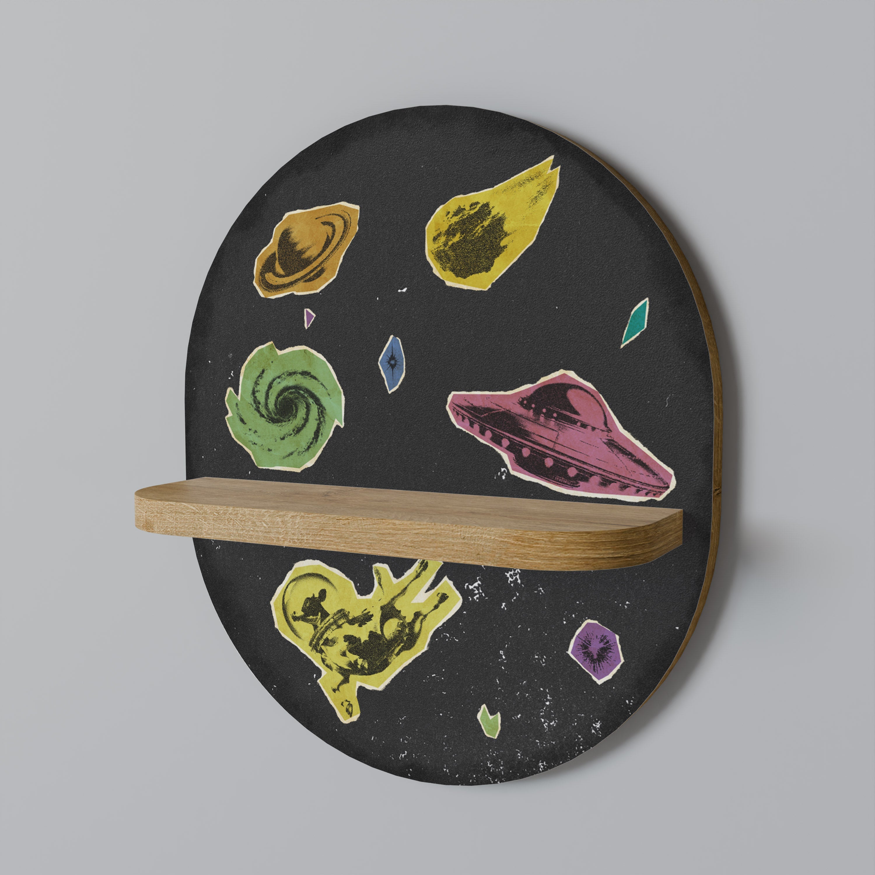GALAXY MORSEL Oval Art Shelf In Oak Effect