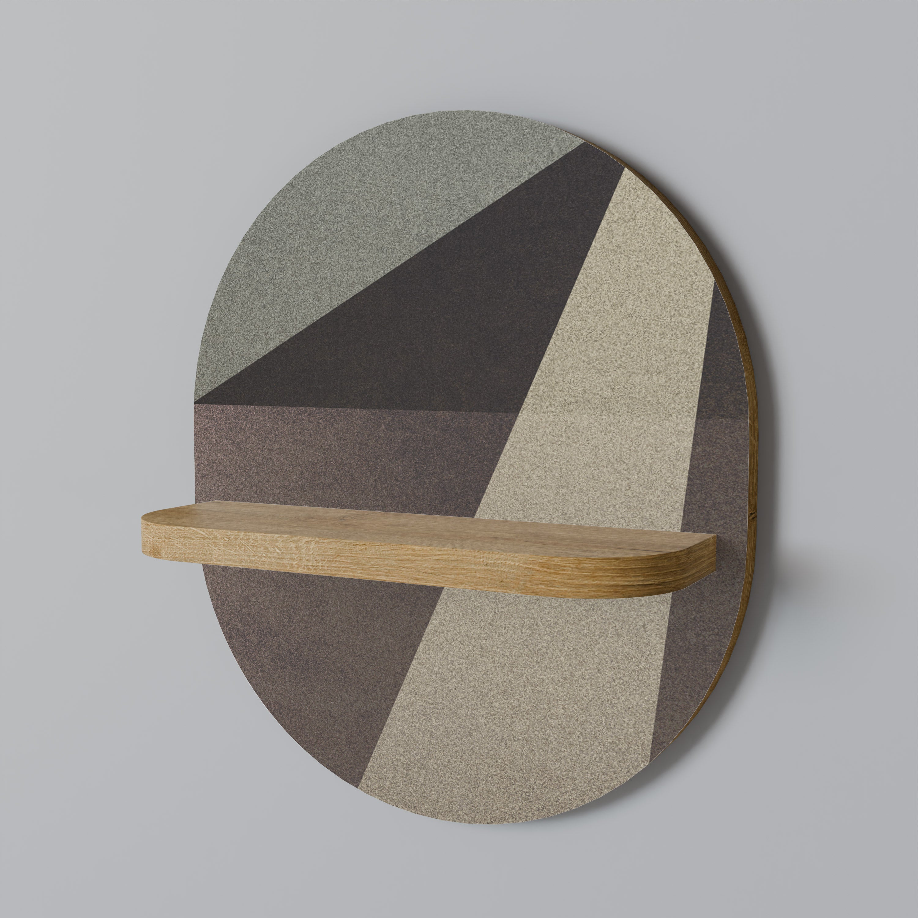 BEIGE GEOMETRY Oval Art Shelf In Oak Effect