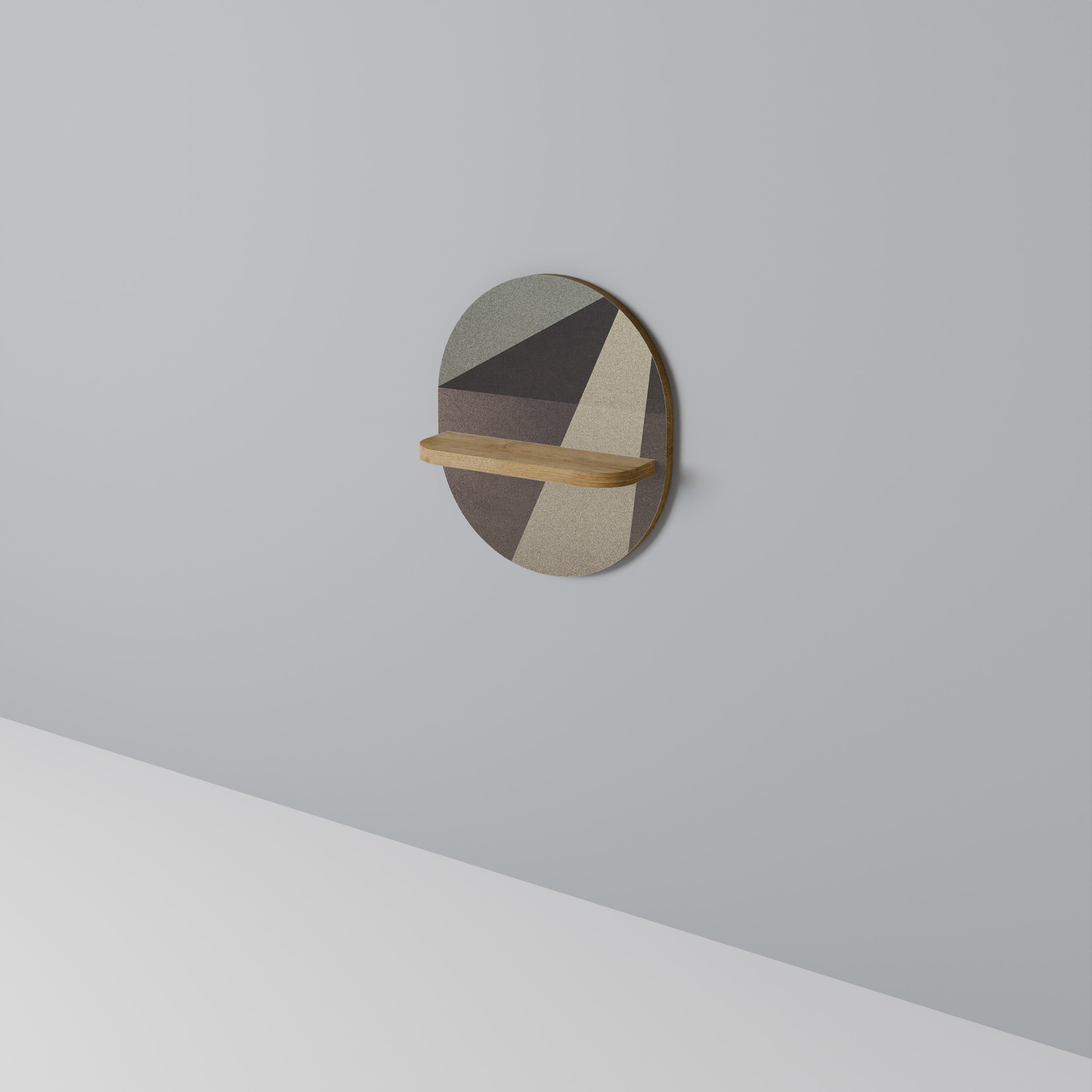 BEIGE GEOMETRY Oval Art Shelf In Oak Effect