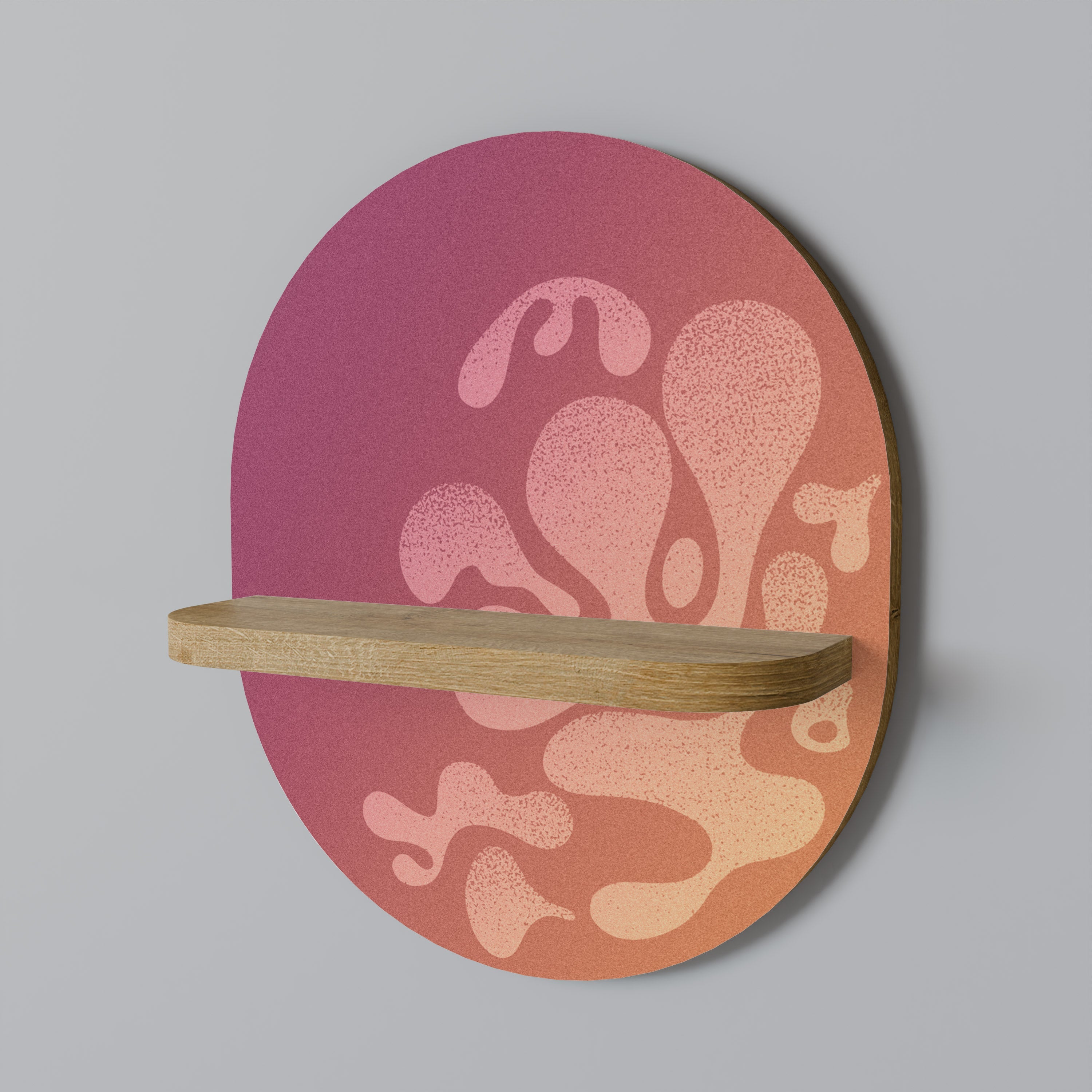 IRREGULAR PINK Oval Art Shelf In Oak Effect
