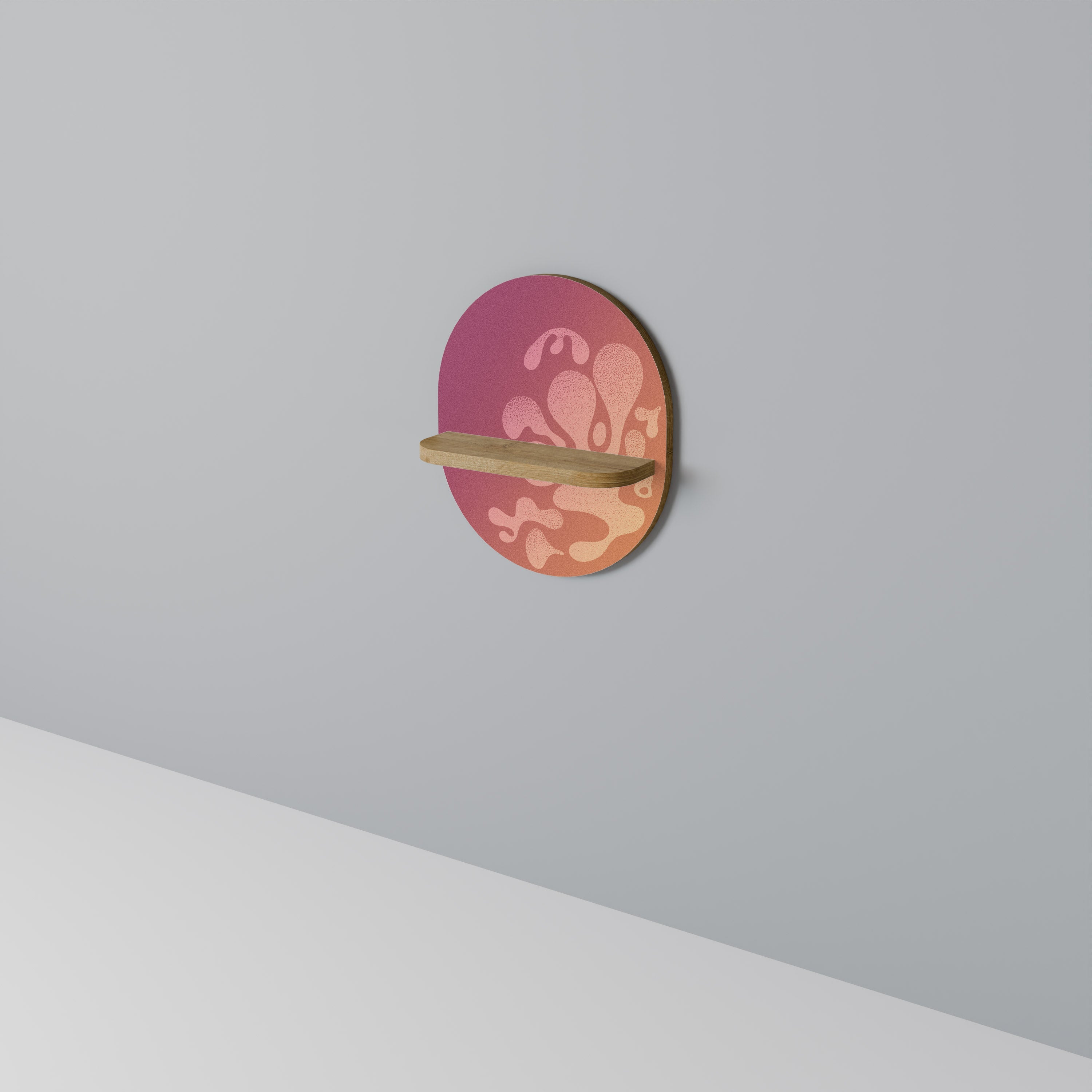 IRREGULAR PINK Oval Art Shelf In Oak Effect