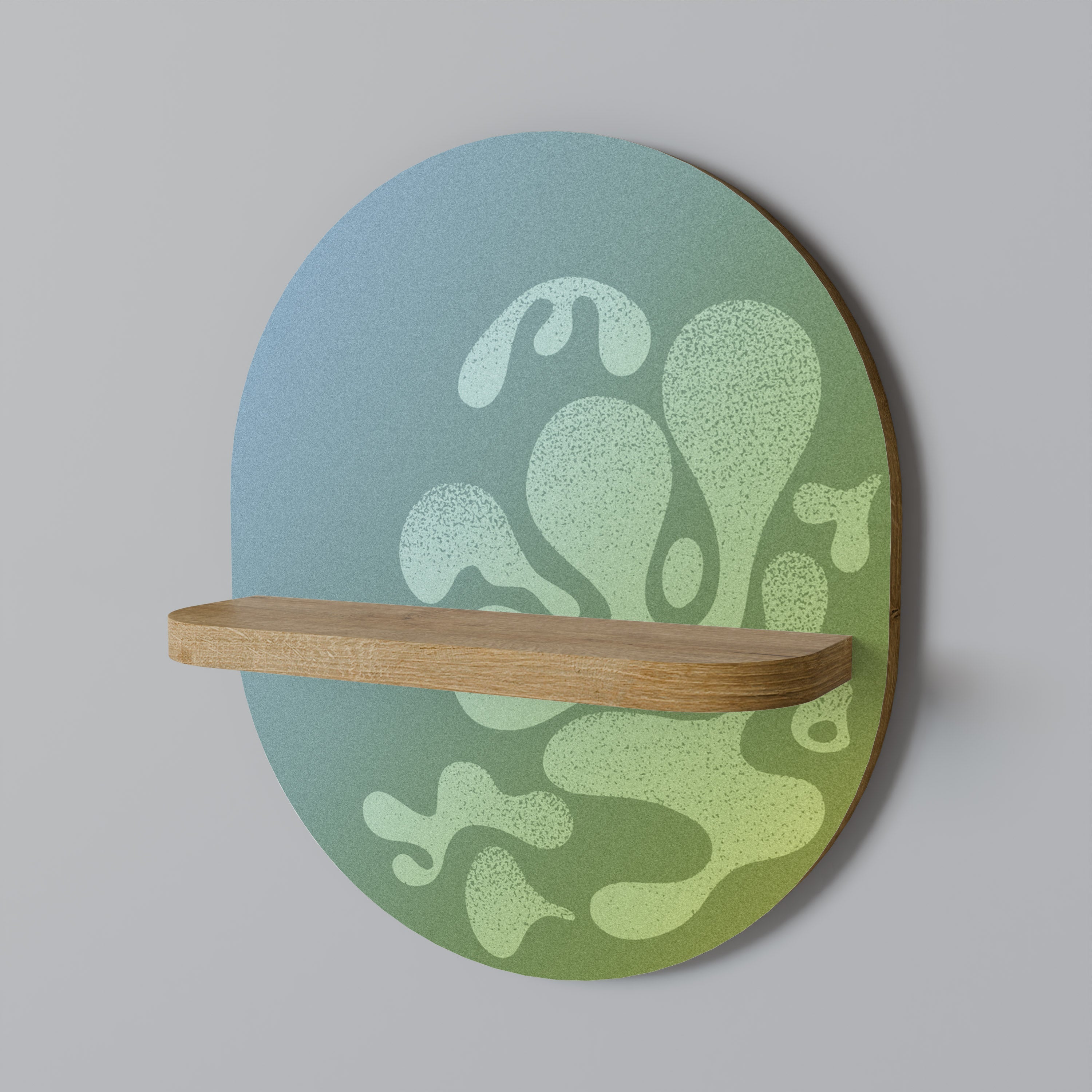 IRREGULAR BLUE Oval Art Shelf In Oak Effect