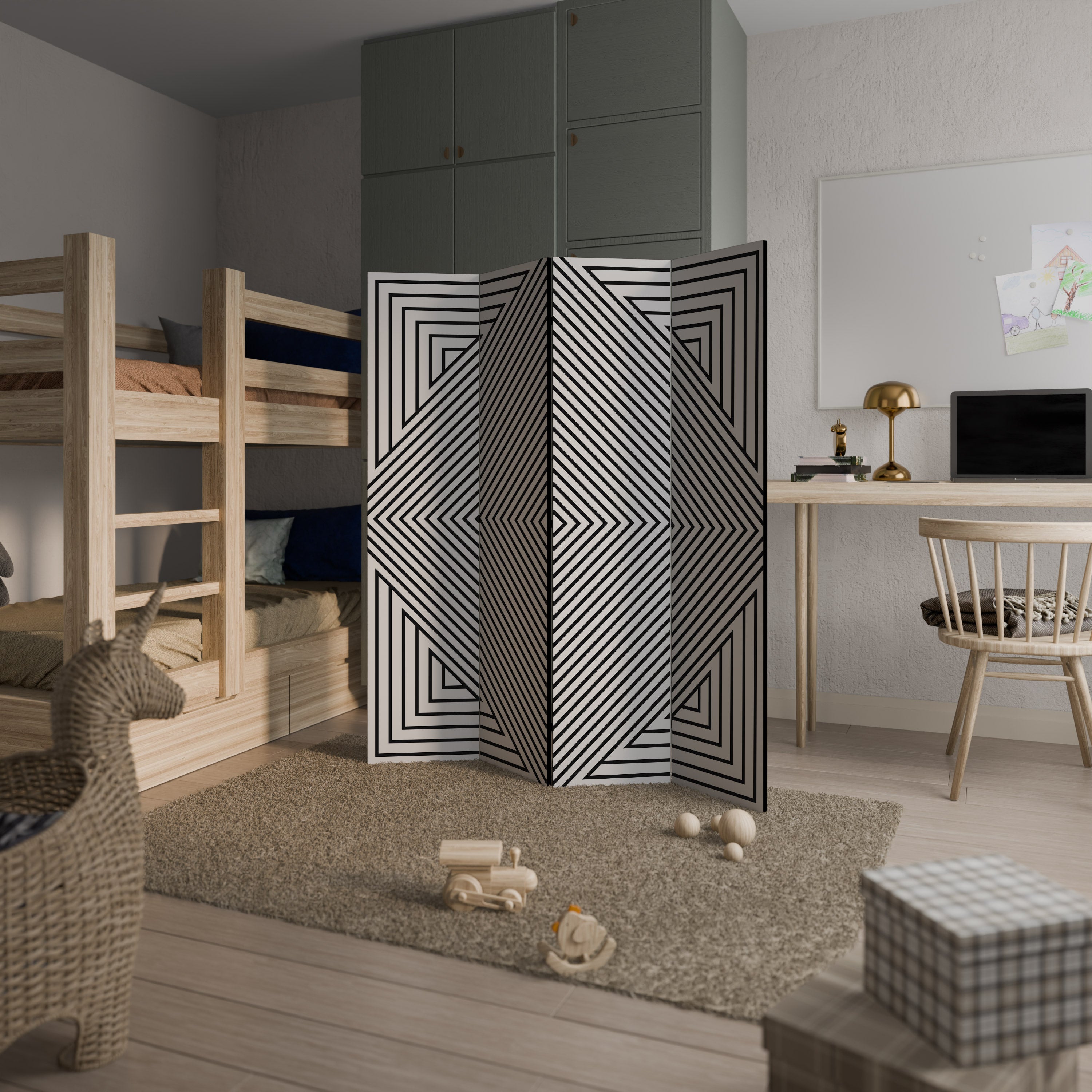 POLYGON ILLUSION 4-Panel Room Divider