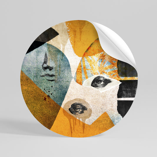ABSTRACT FACES Αυτοκόλλητη Αφίσα στρογγυλή