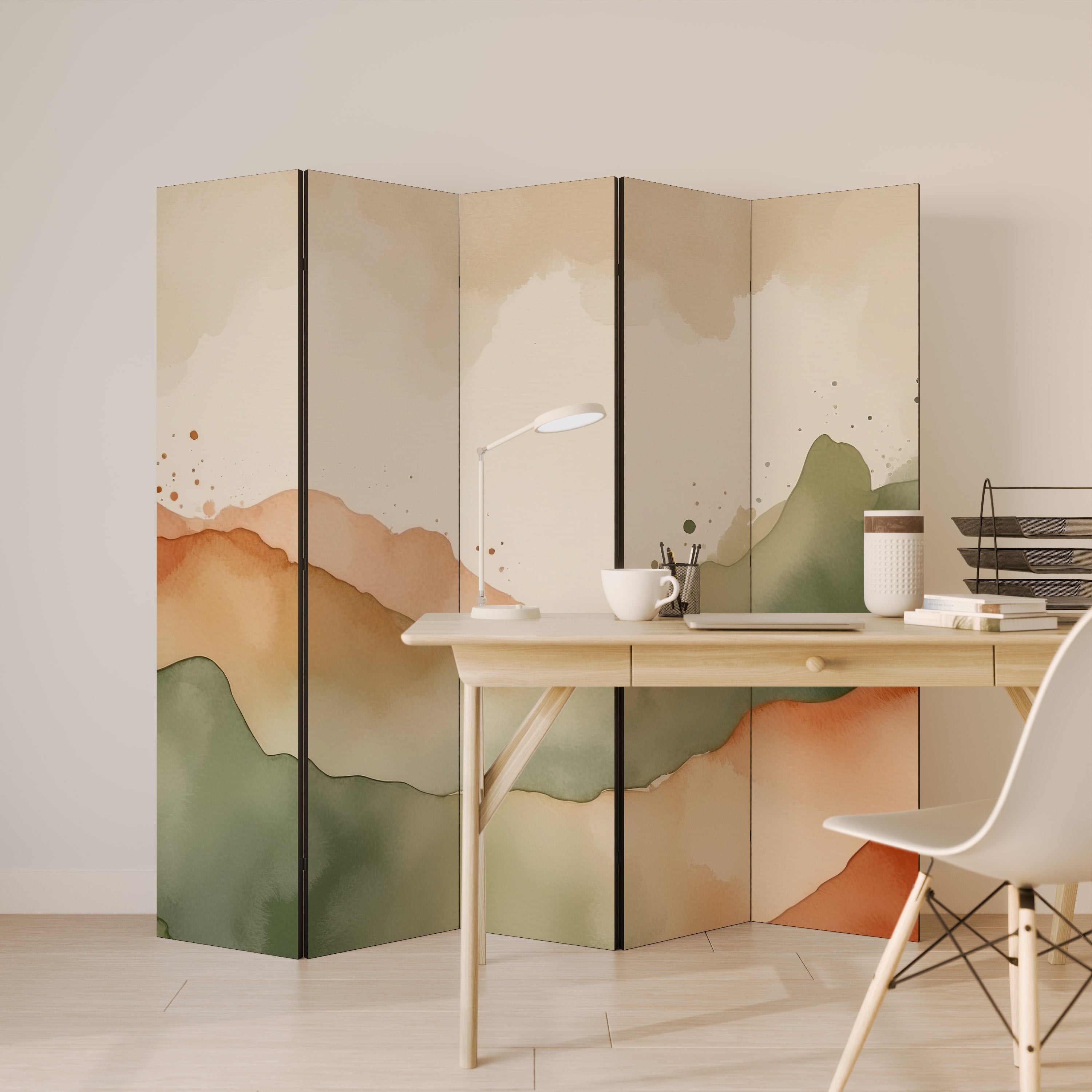 WATERCOLOUR PEAKS 5-Panel Room Divider
