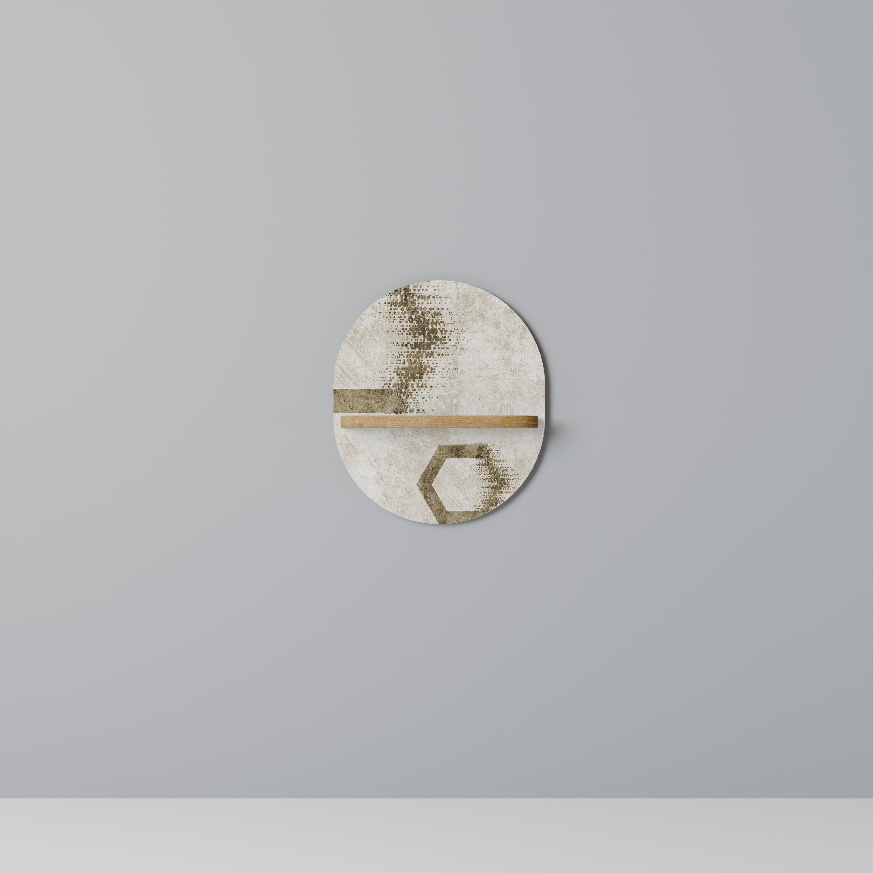 HEXAGONAL SHAPES Oval Art Shelf In Oak Effect