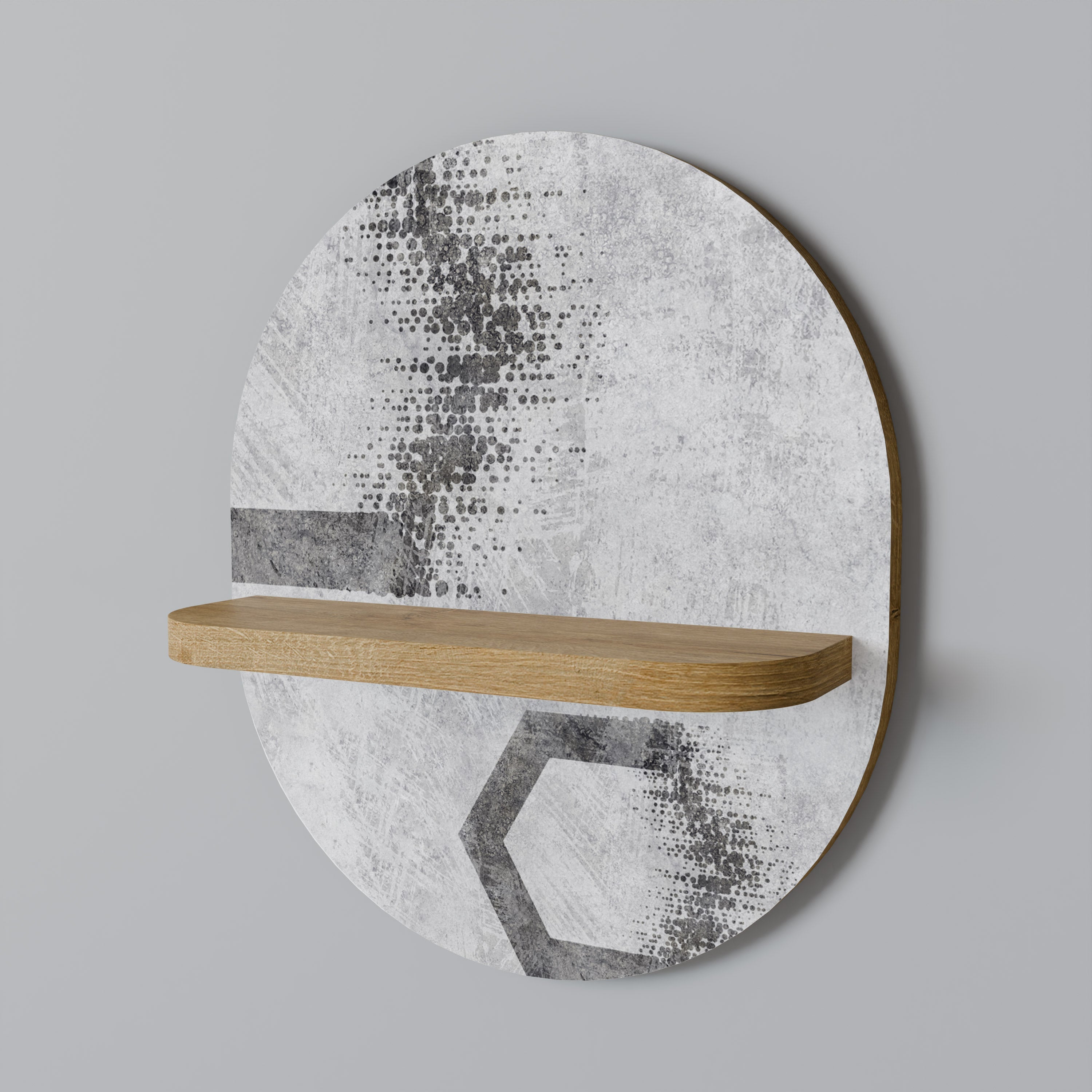 HEXAGONAL FIGURES Oval Art Shelf In Oak Effect