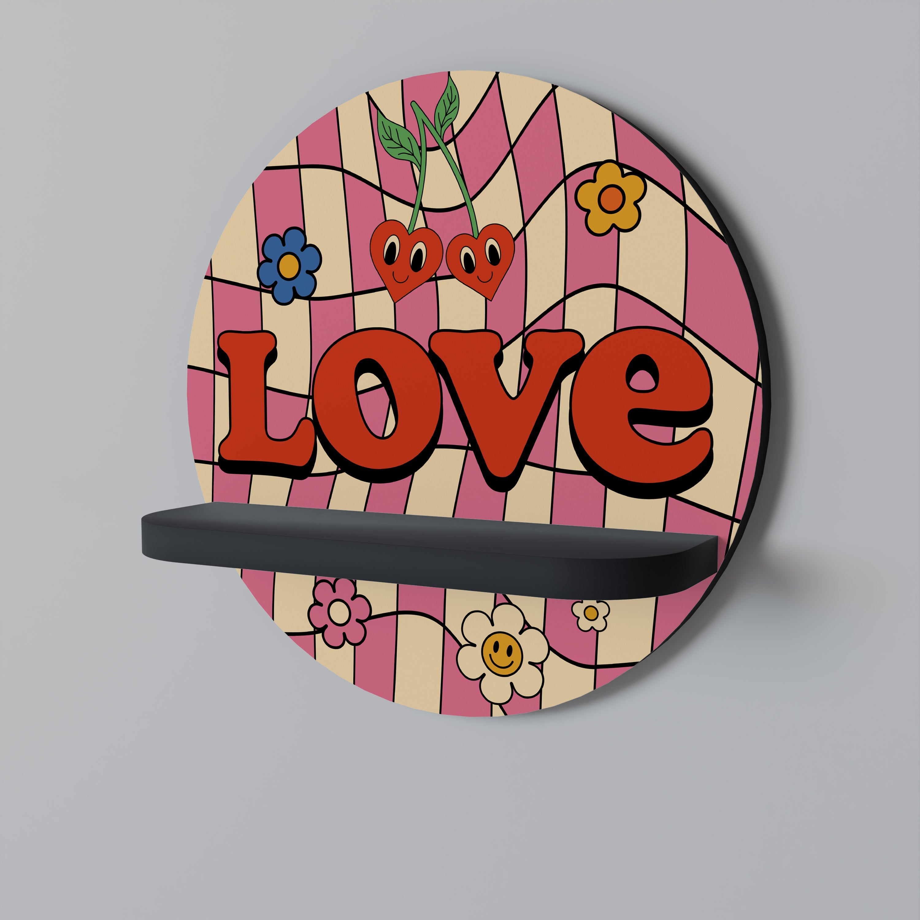 Στρογγυλό ράφι τέχνης ROCKING LOVE σε μαύρο φινίρισμα