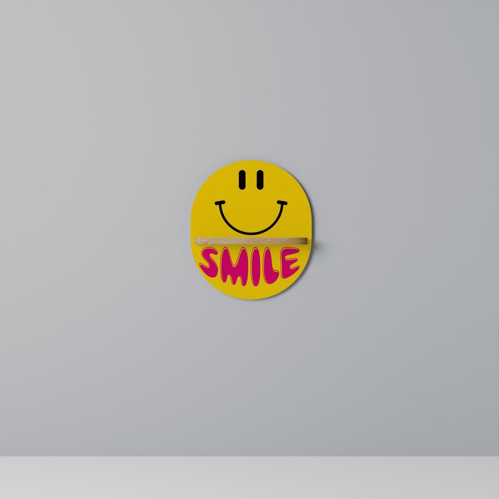KEEP SMILING Oval Art Shelf In Oak Effect