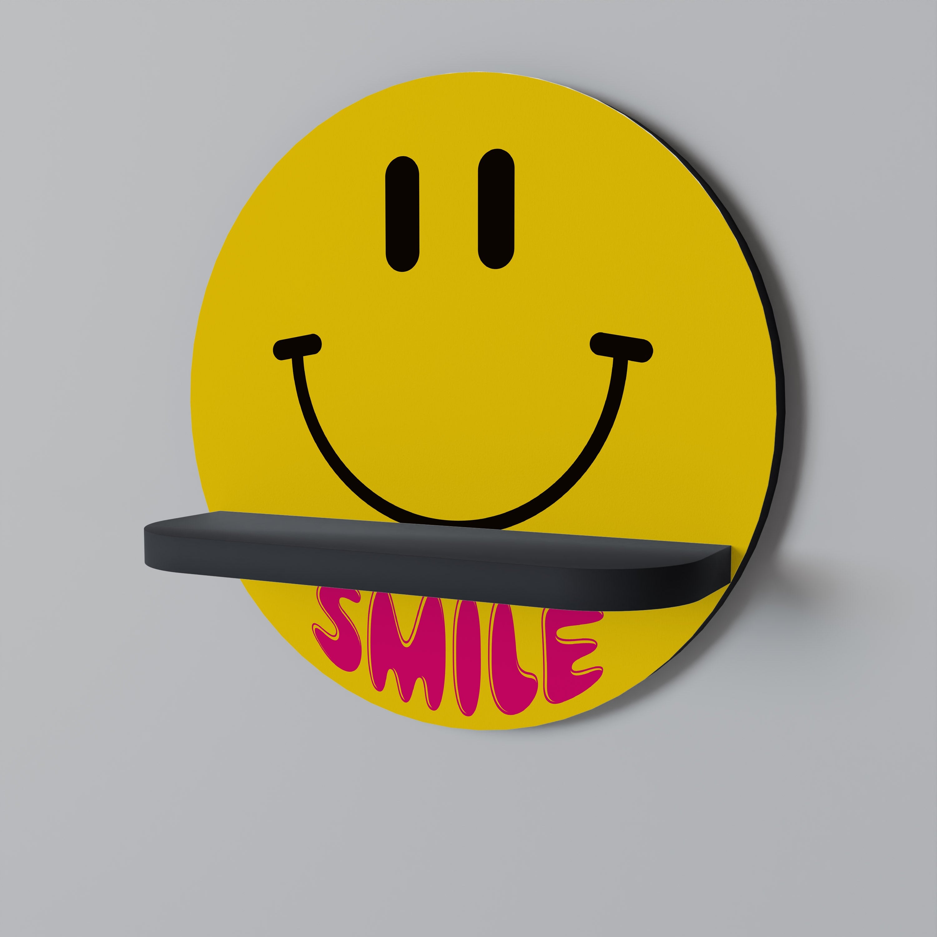 Στρογγυλό ράφι τέχνης KEEP SMILING σε μαύρο φινίρισμα