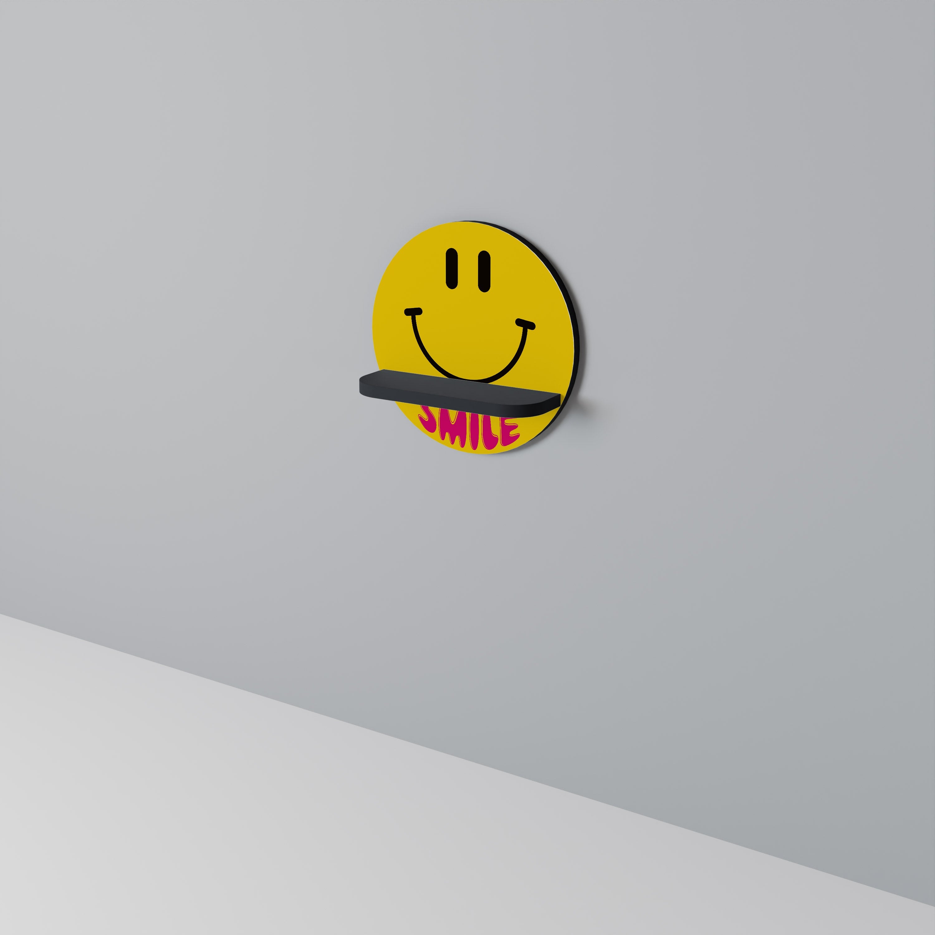 Στρογγυλό ράφι τέχνης KEEP SMILING σε μαύρο φινίρισμα