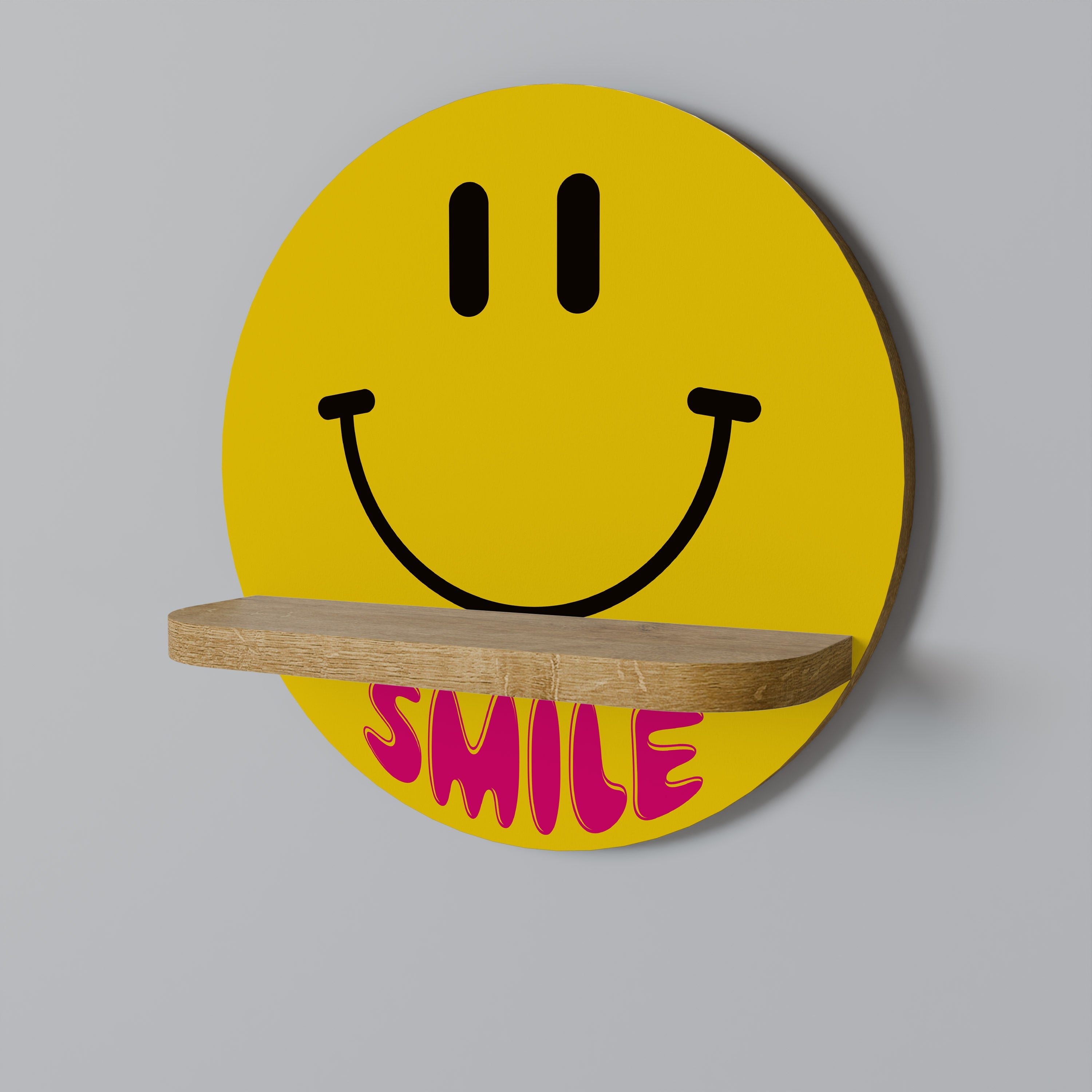 KEEP SMILING Στρογγυλό ράφι τέχνης σε όψη δρυός