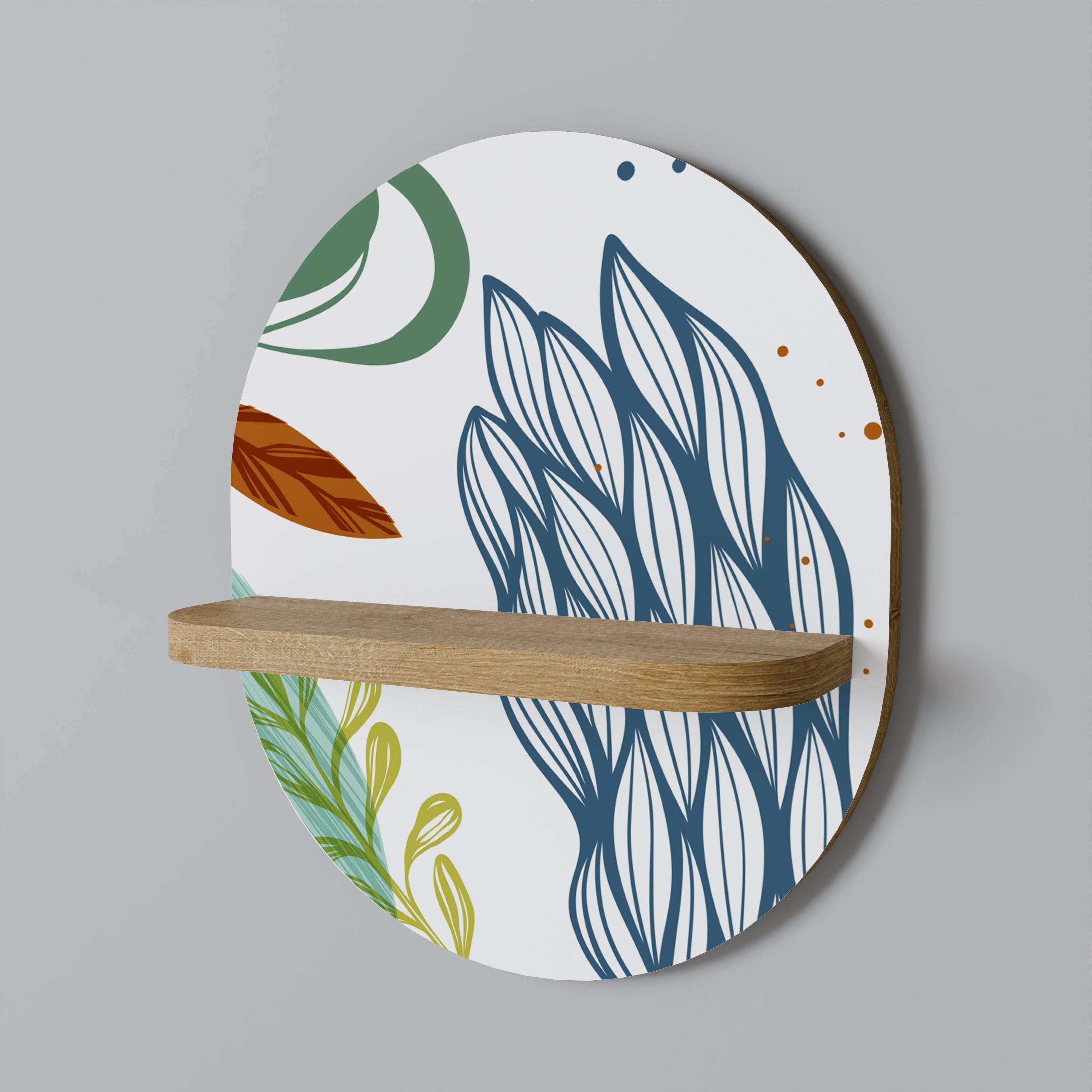 BOTANICAL HURRICANE Oval Art Shelf In Oak Effect
