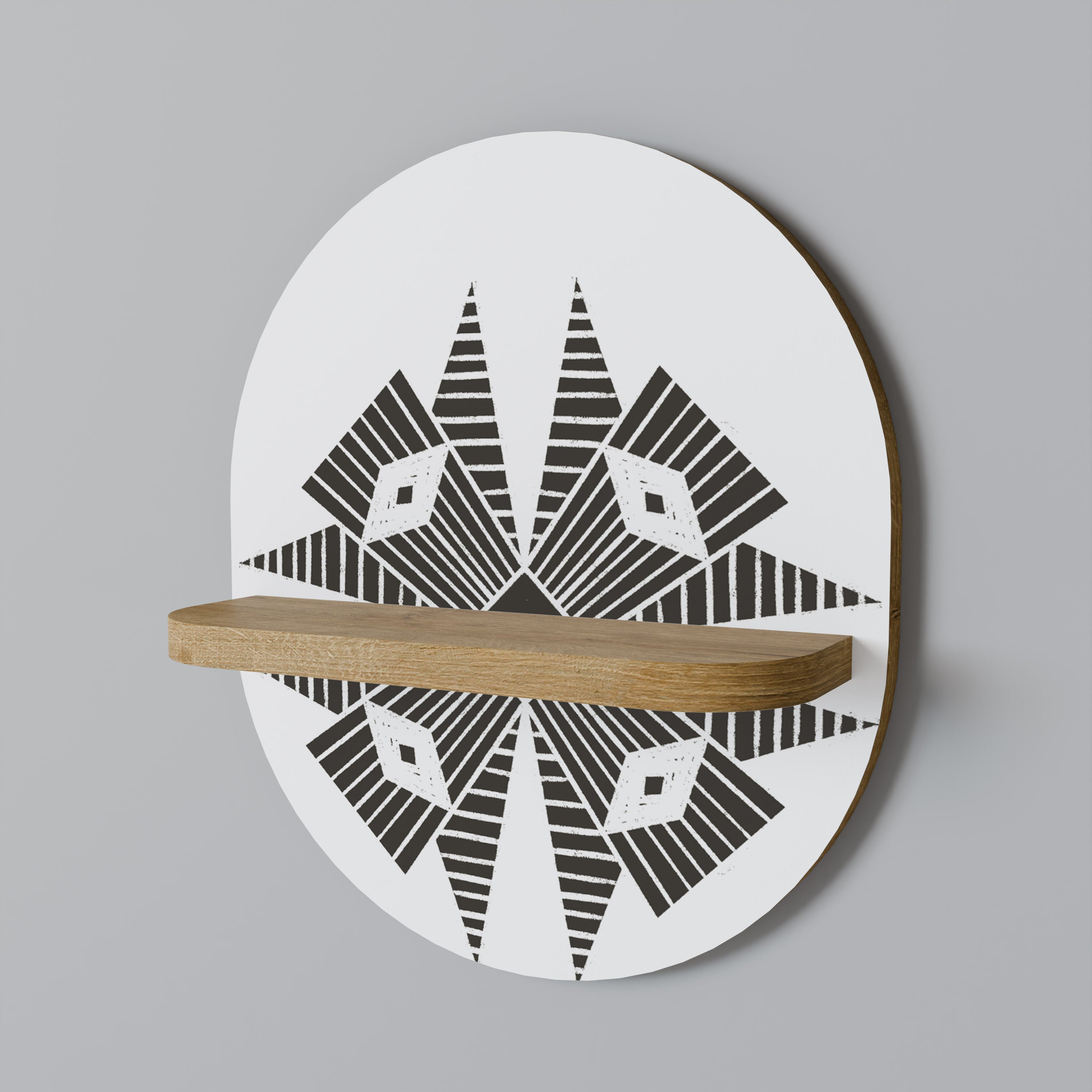 MONOCHROME NEXUS Oval Art Shelf In Oak Effect