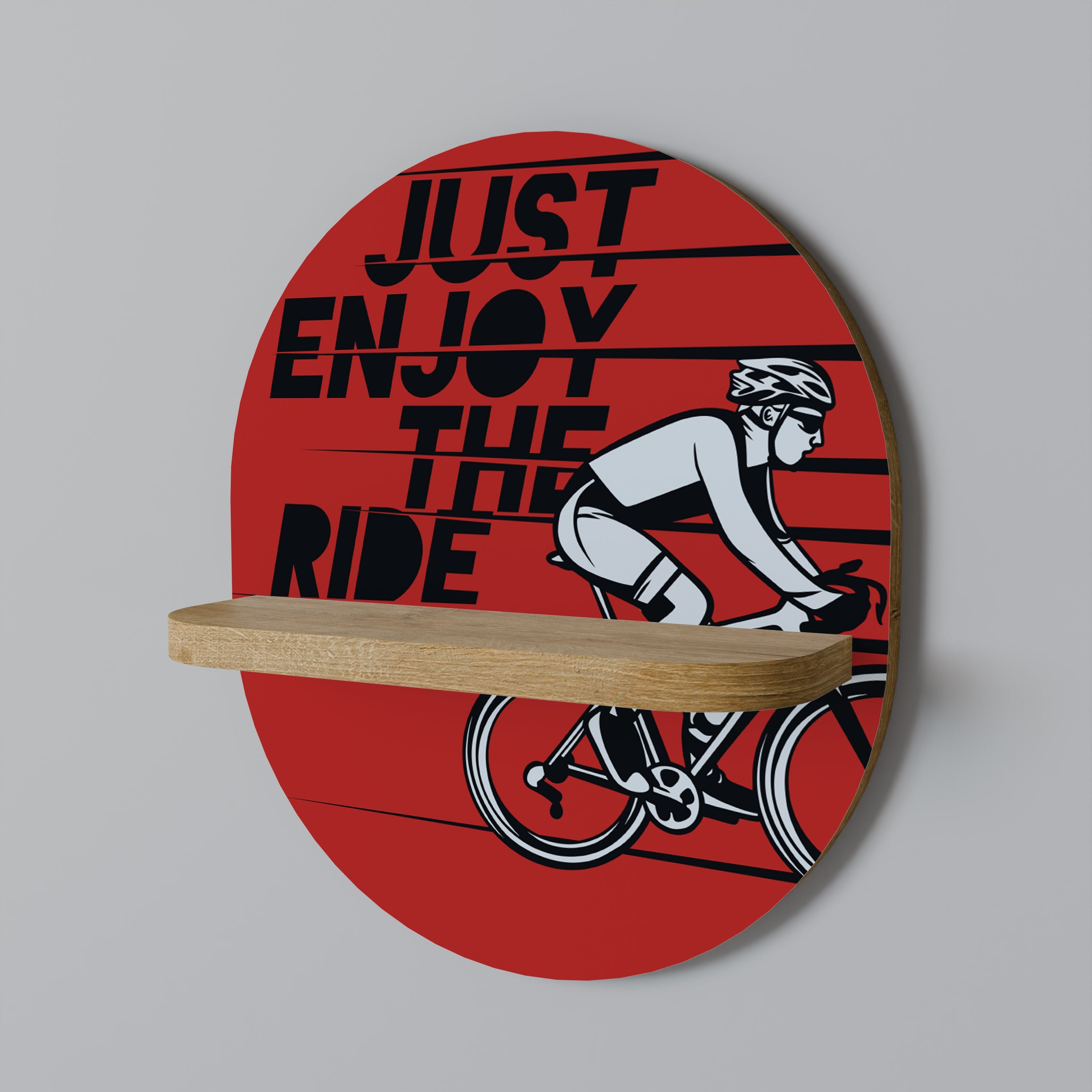 ENJOY THE RIDE Oval Art Shelf In Oak Effect