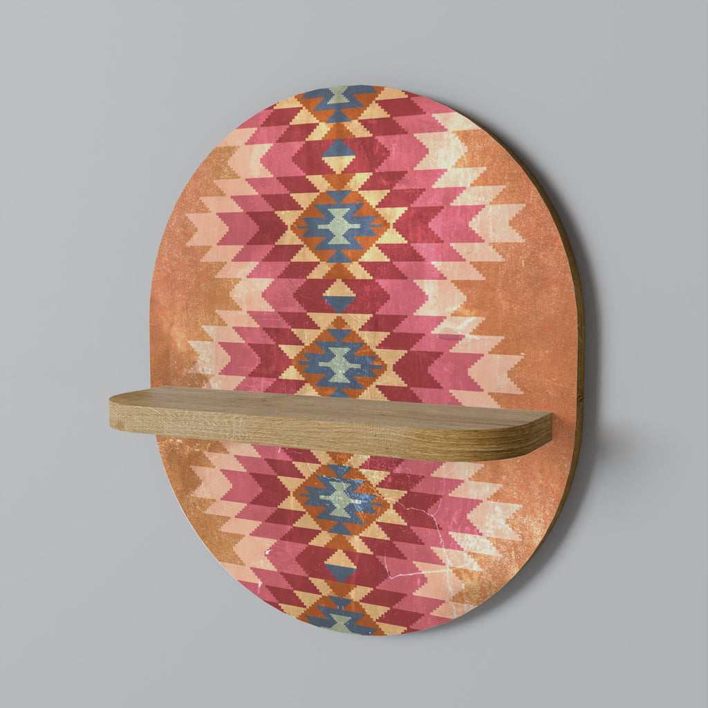 INDIAN FOLK Oval Art Shelf In Oak Effect