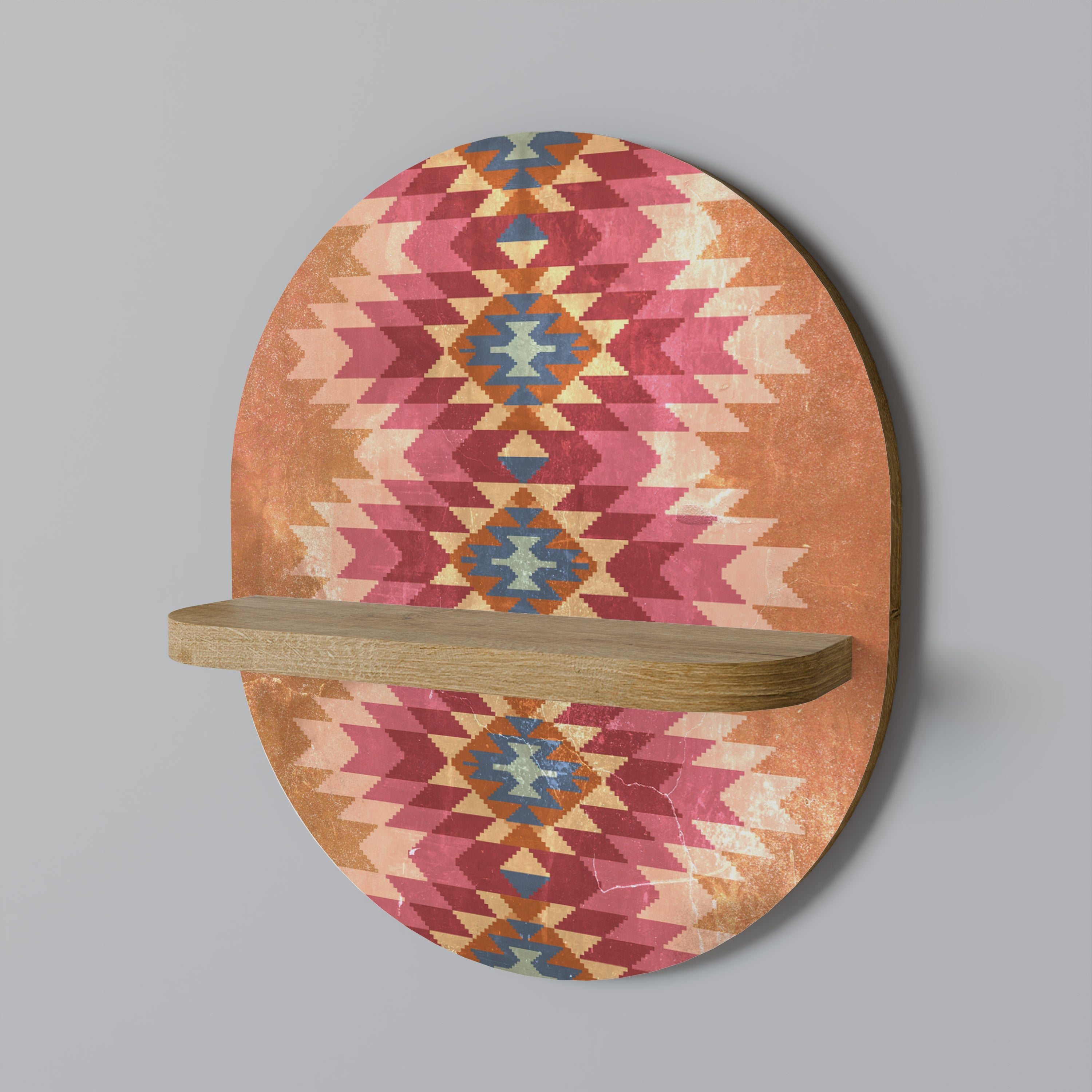 INDIAN FOLK Oval Art Shelf In Oak Effect