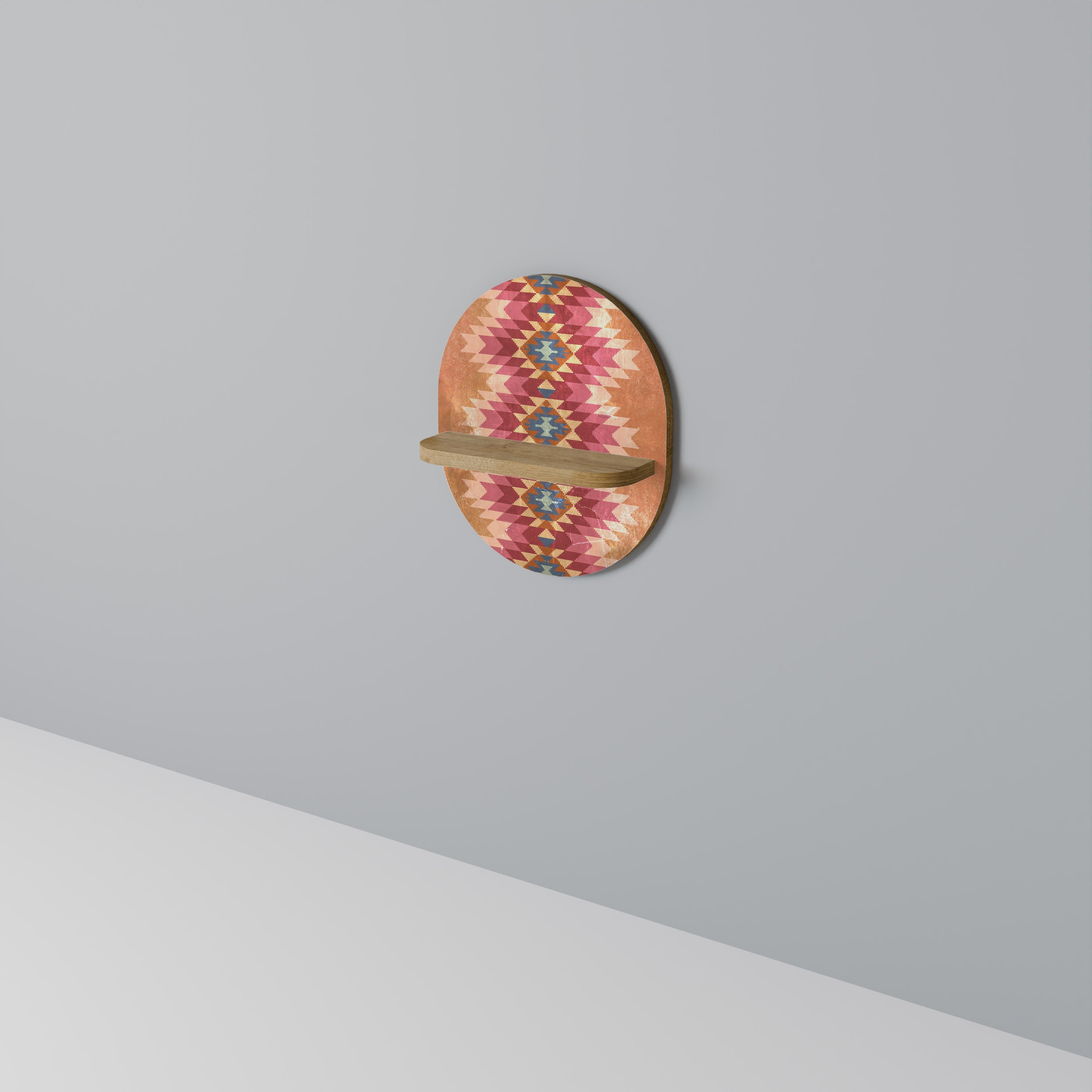 INDIAN FOLK Oval Art Shelf In Oak Effect
