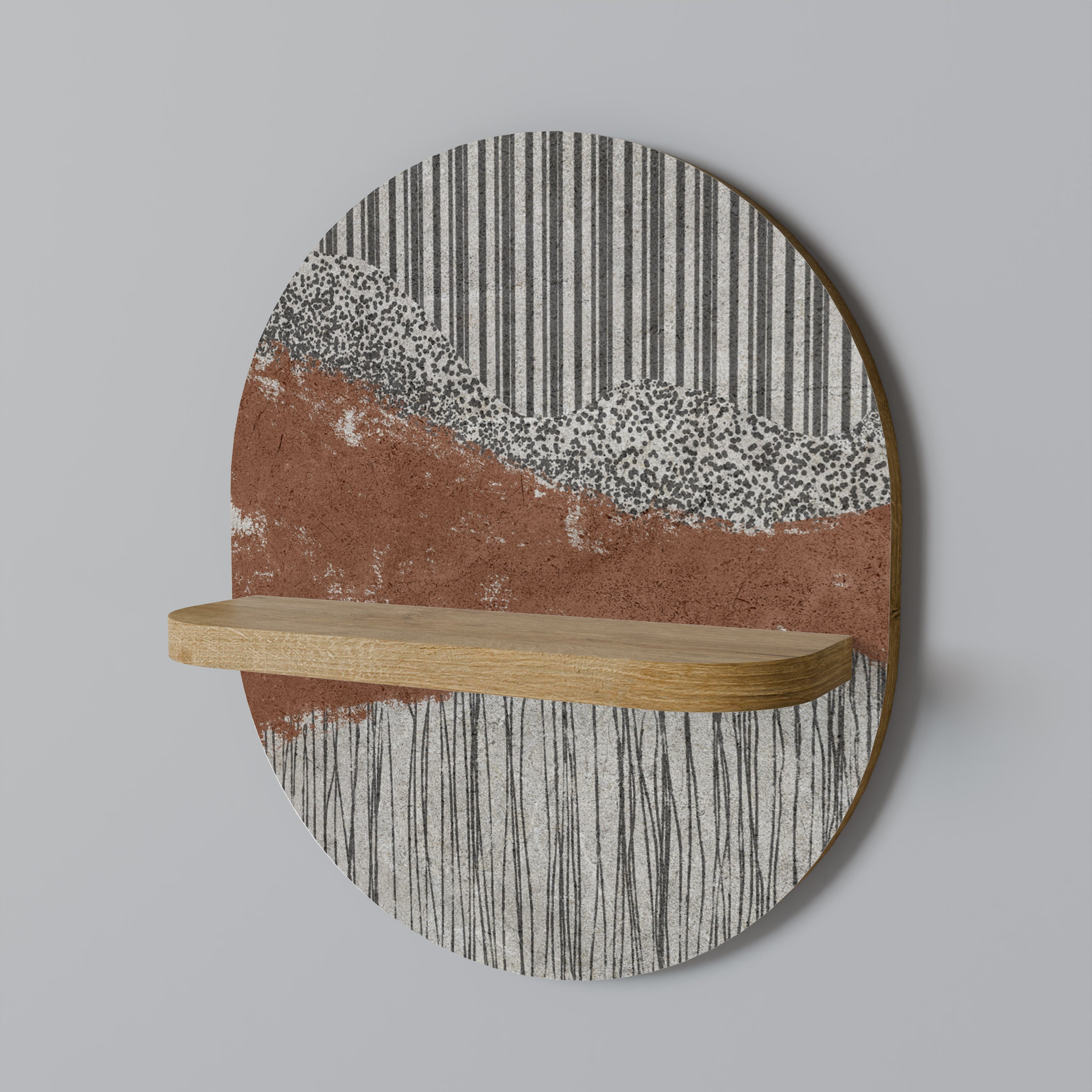 STRIPED TERRAIN Oval Art Shelf In Oak Effect