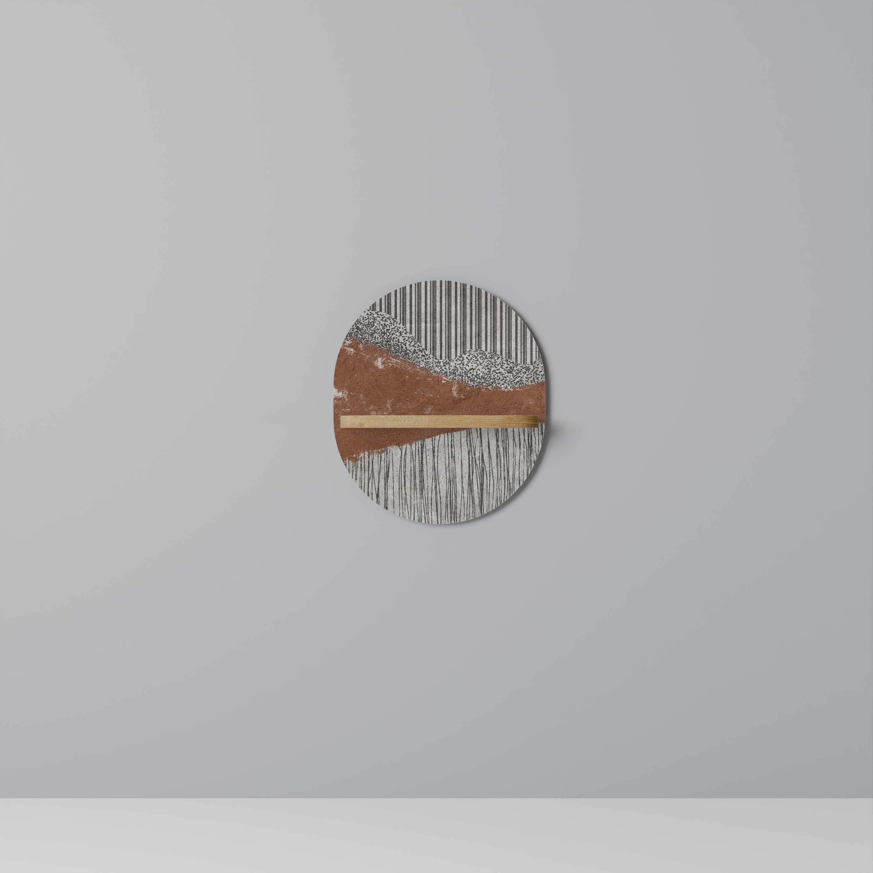 STRIPED TERRAIN Oval Art Shelf In Oak Effect