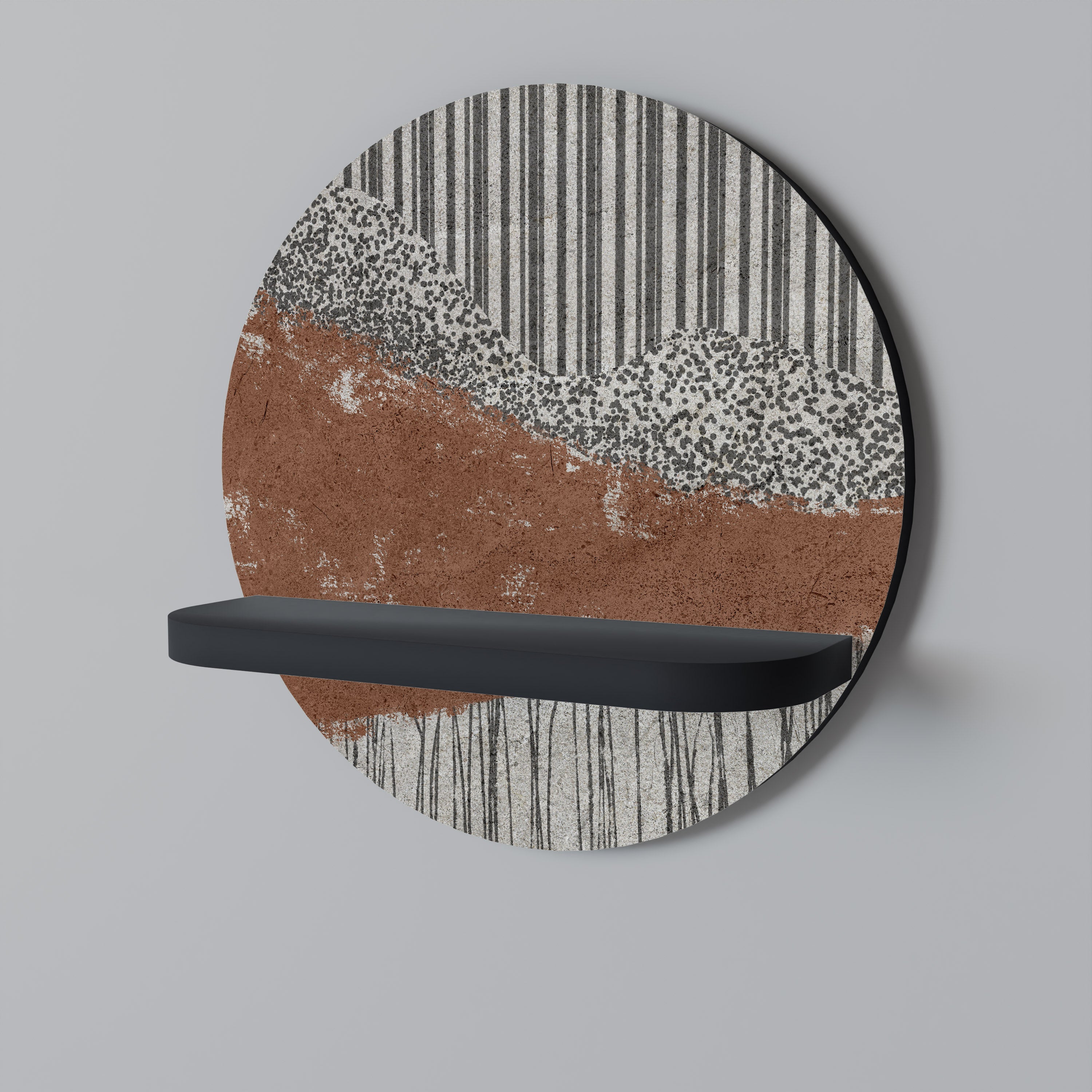 Στρογγυλό ράφι τέχνης STRIPED TERRAIN σε μαύρο φινίρισμα