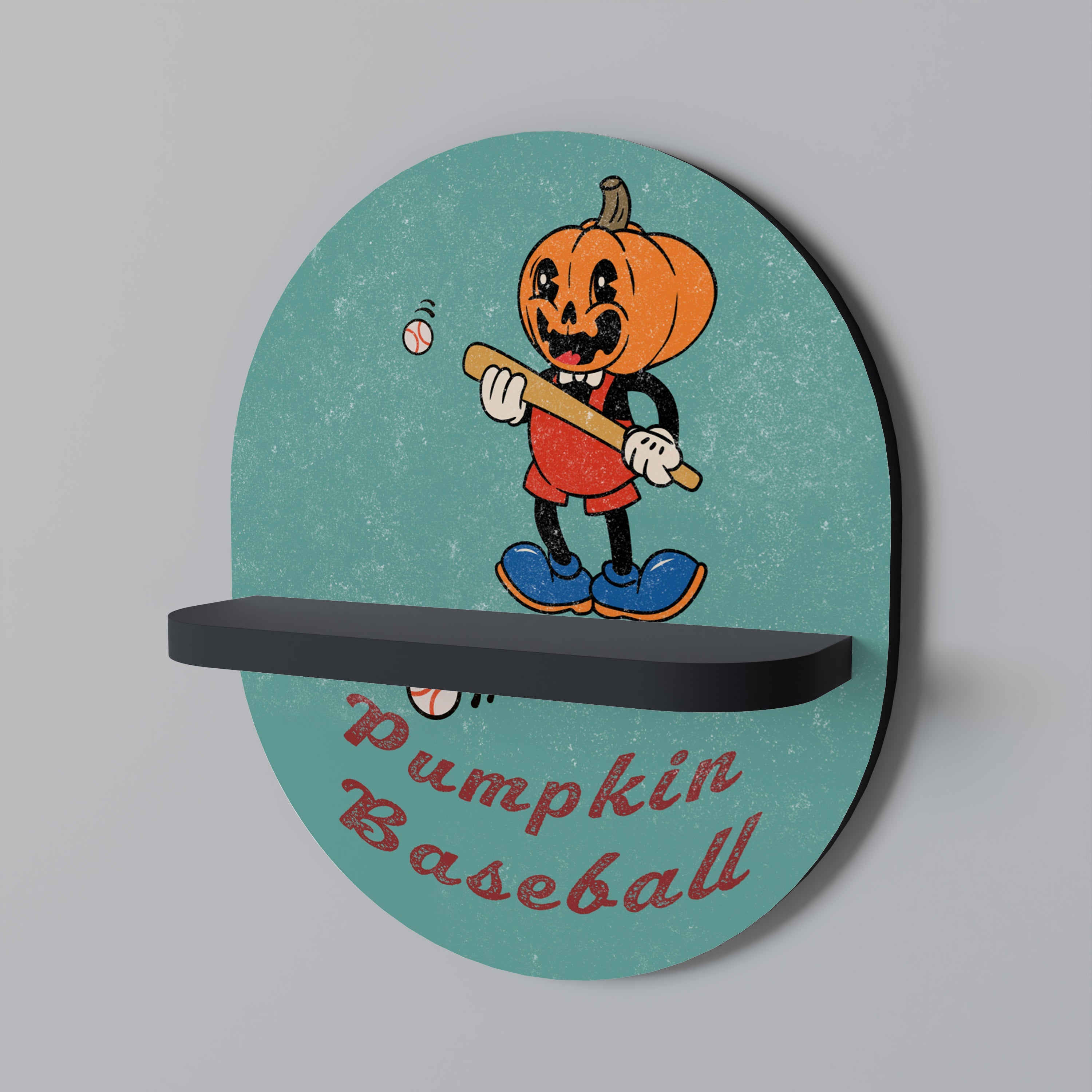 Οβάλ Ράφι Τέχνης PUMPKIN BASEBALL σε Μαύρο Φινίρισμα