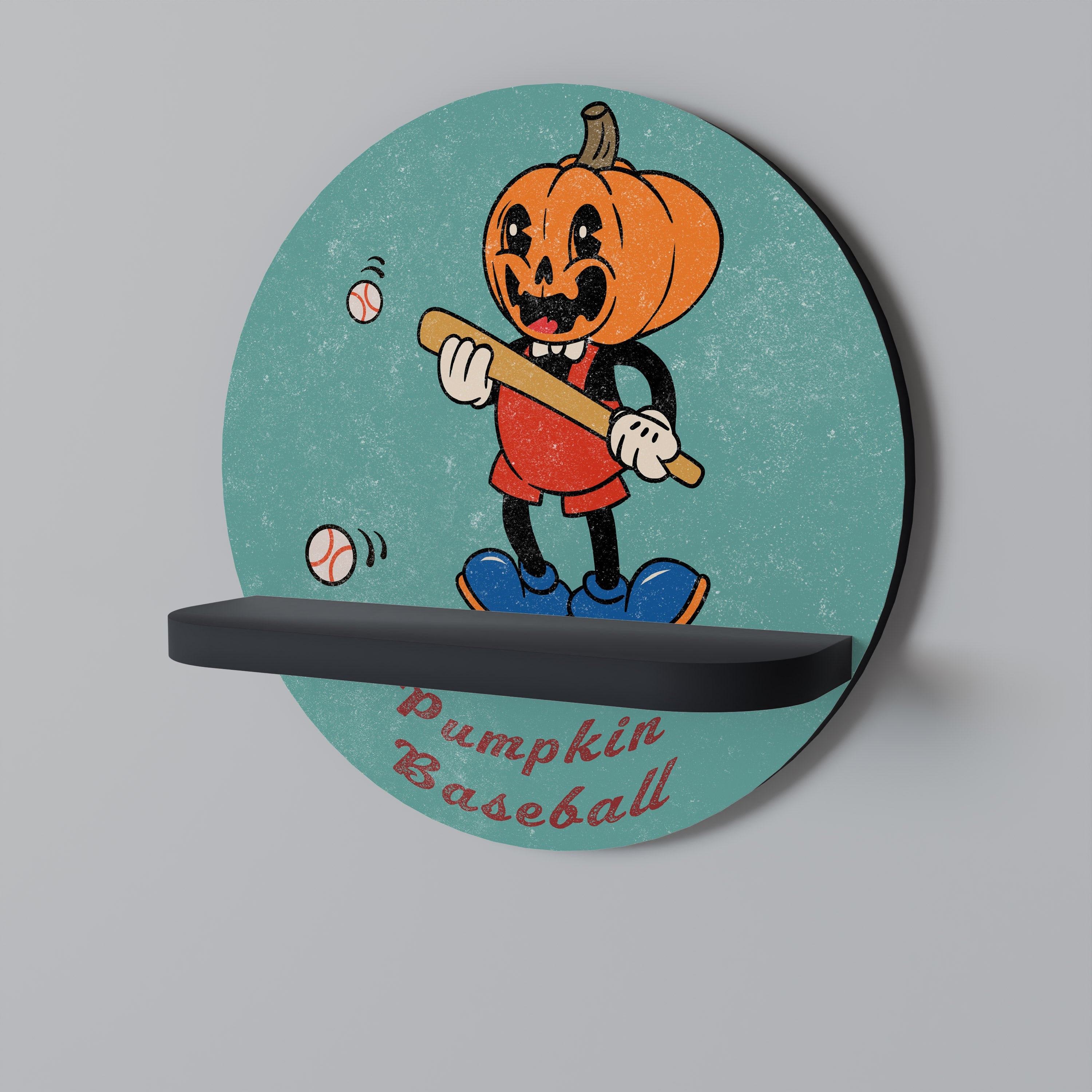 Στρογγυλό ράφι τέχνης PUMPKIN BASEBALL σε μαύρο φινίρισμα