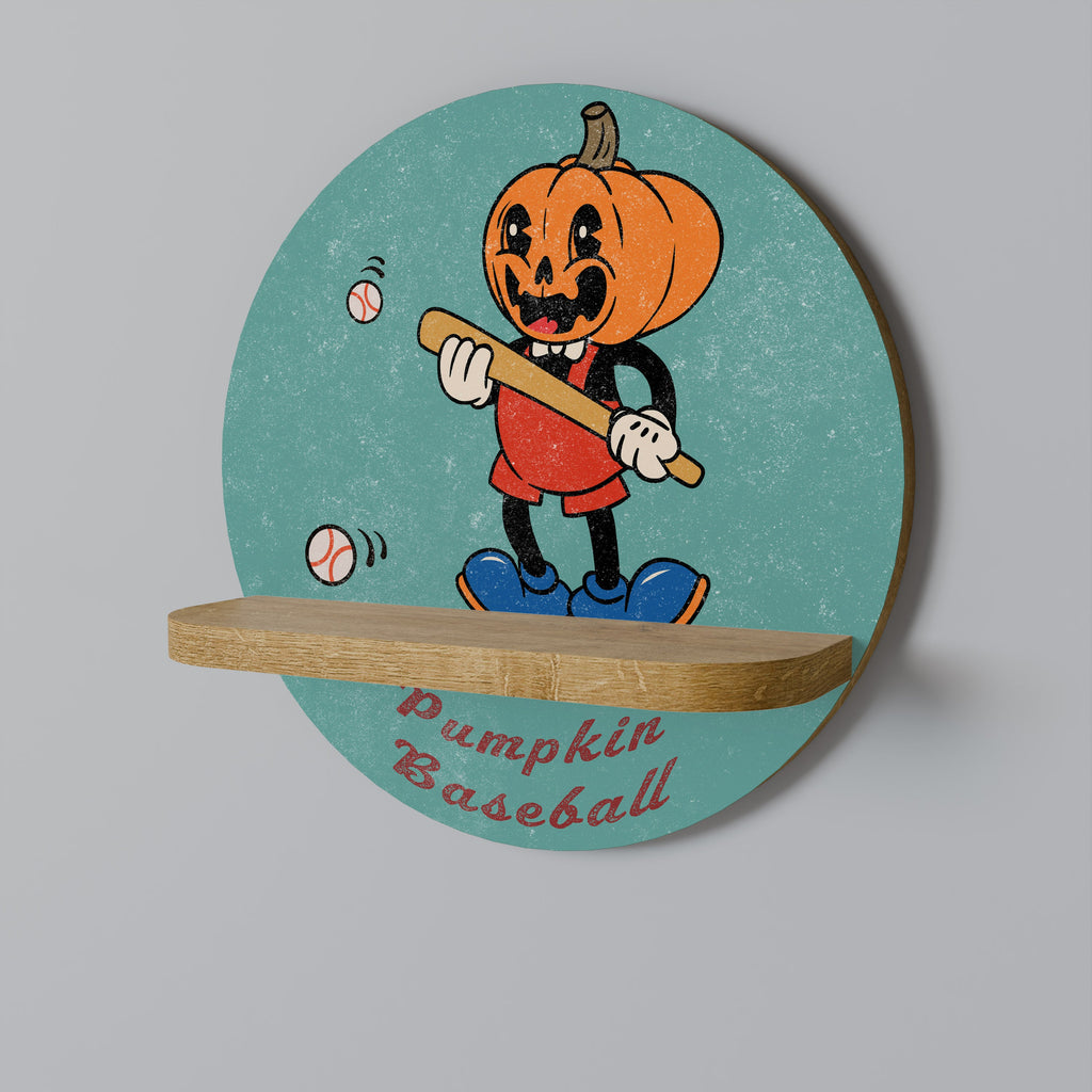 PUMPKIN BASEBALL Round Art Shelf In Oak Effect
