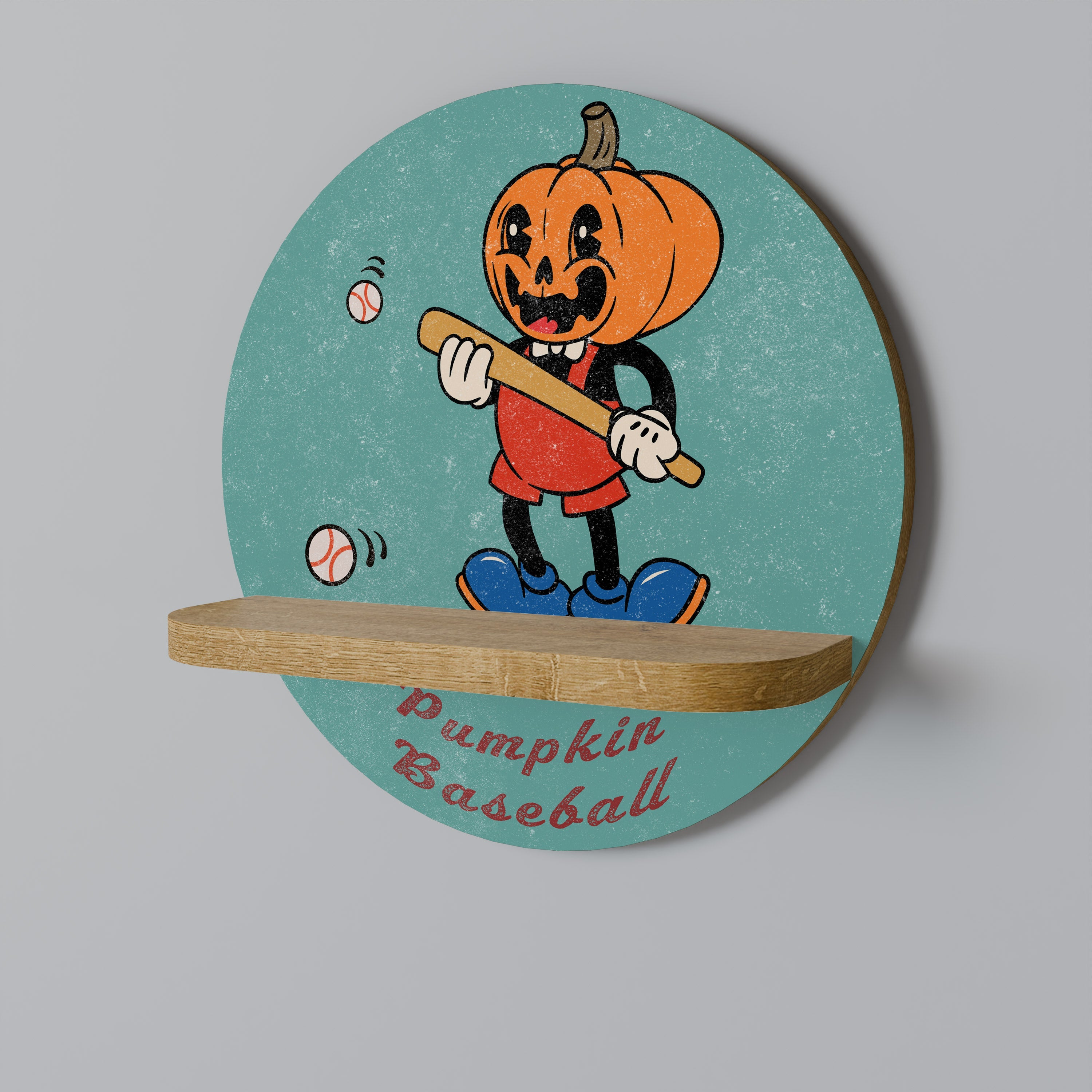 Στρογγυλό ράφι τέχνης PUMPKIN BASEBALL σε όψη δρυός
