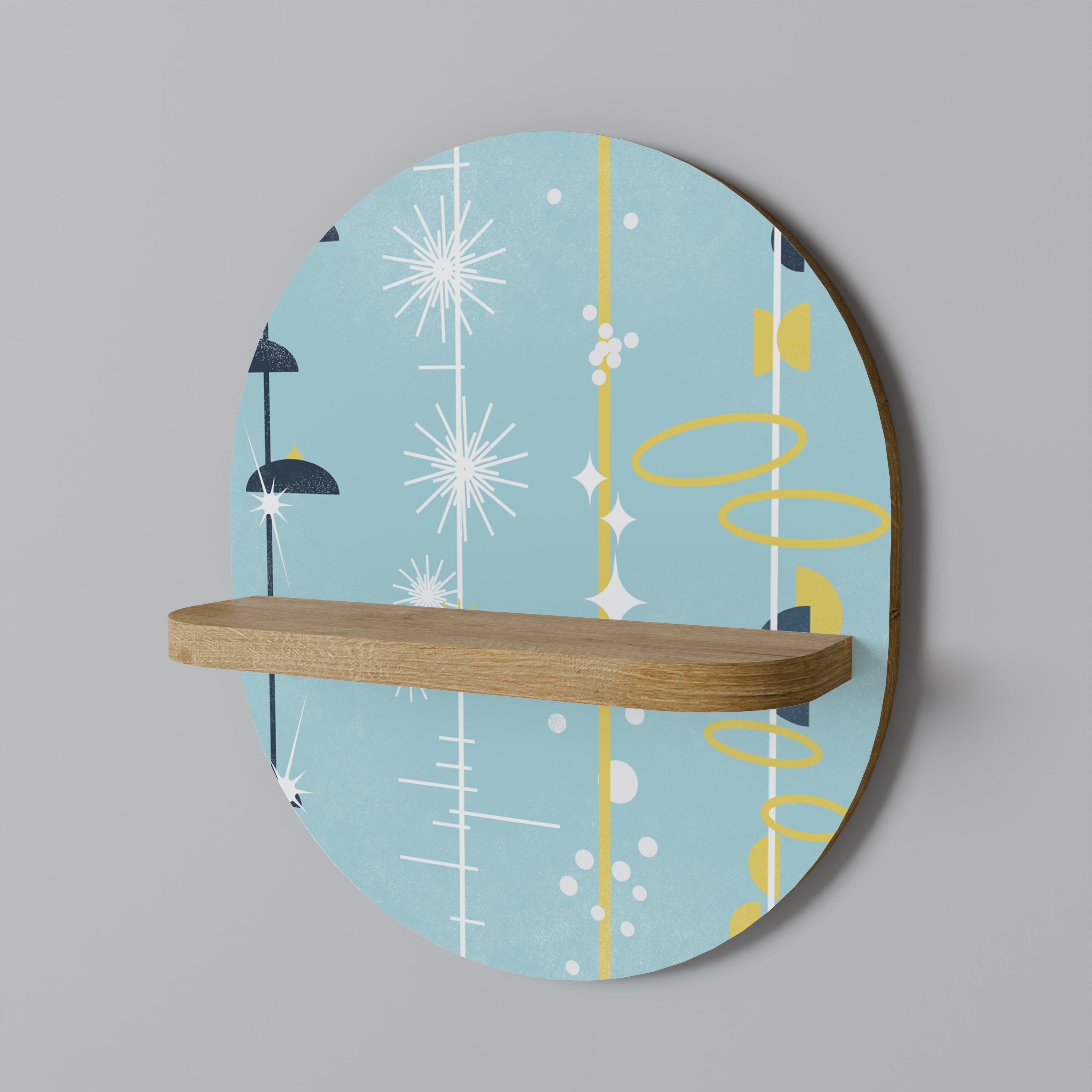 PATHS TO HAPPINESS Oval Art Shelf In Oak Effect