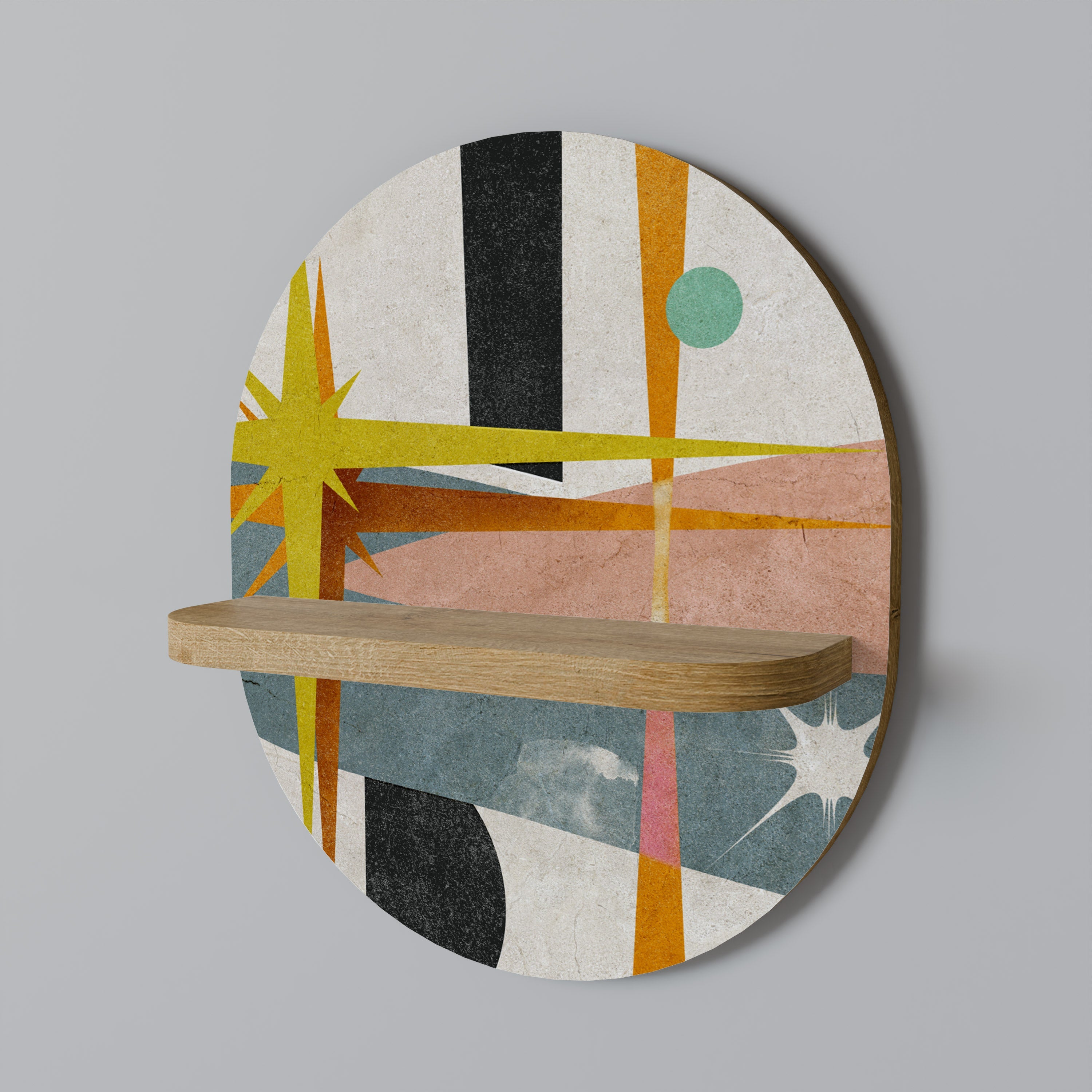 INTERSTELLAR VIBES Oval Art Shelf In Oak Effect