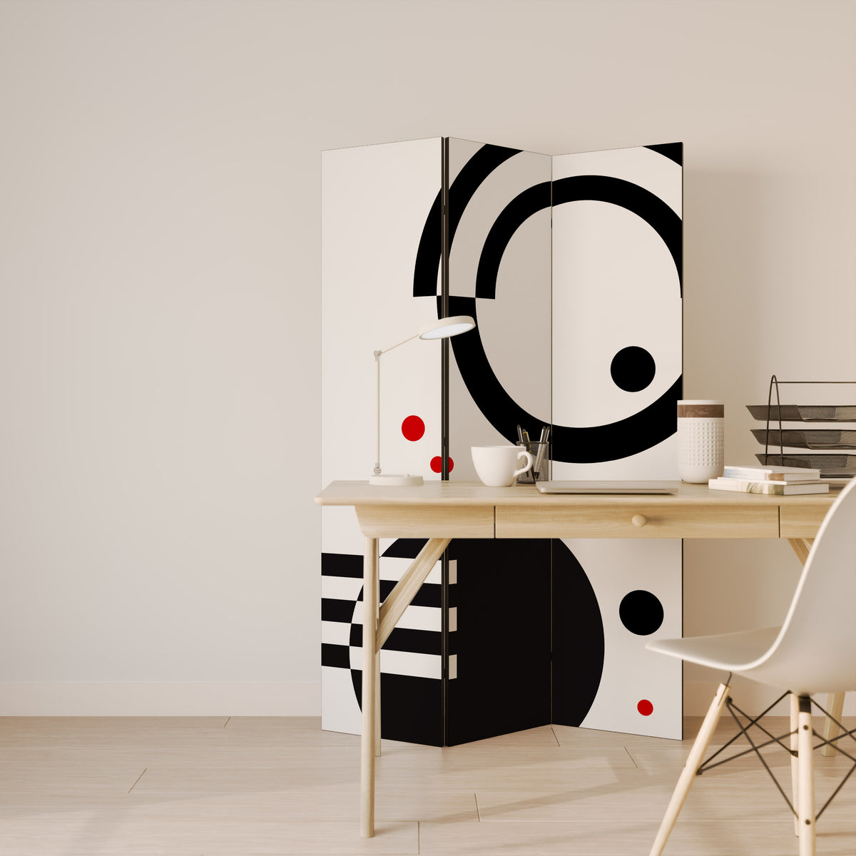 BLACK AND WHITE COMBINATION 3-Panel Room Divider