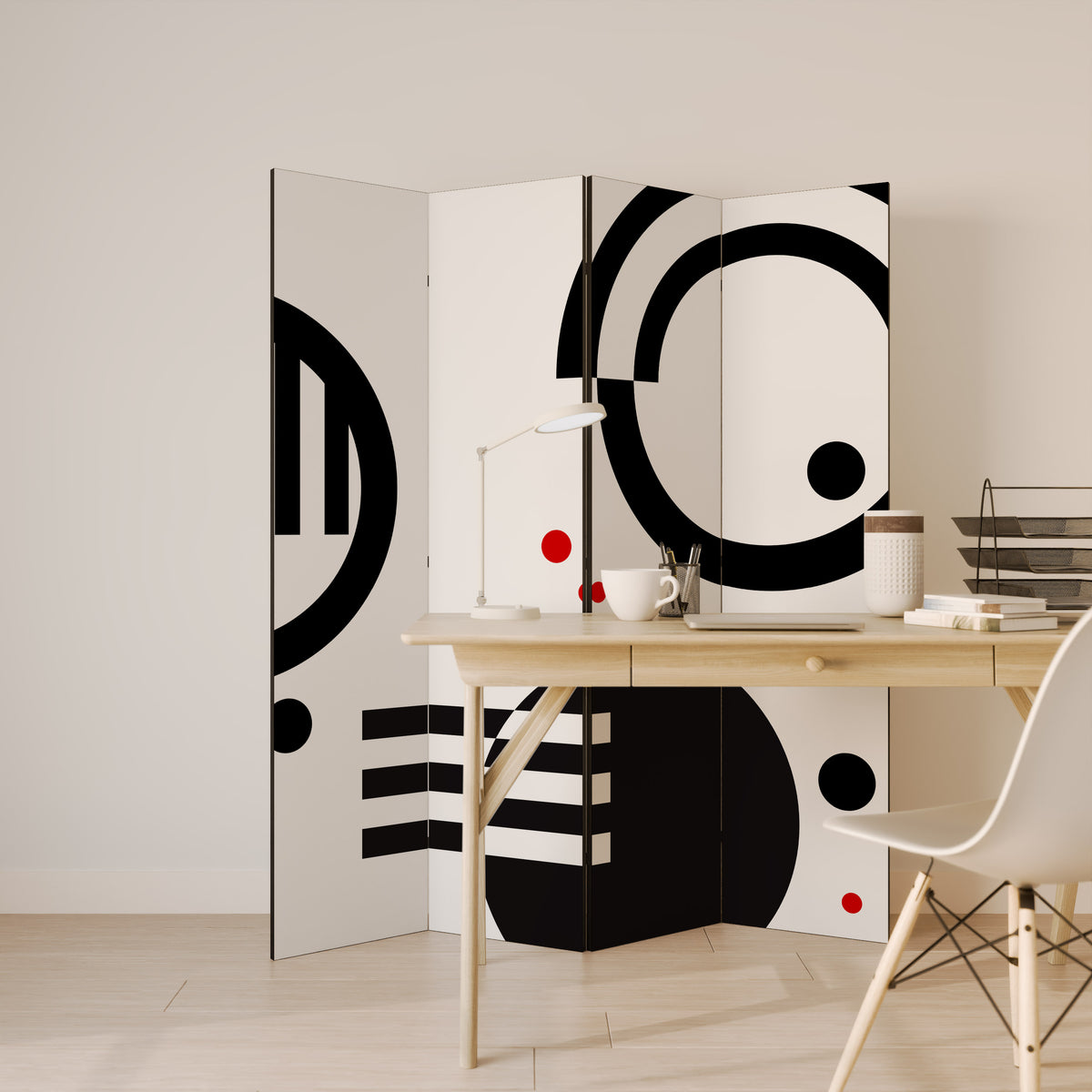 BLACK AND WHITE COMBINATION Παραβάν με 4 πάνελ