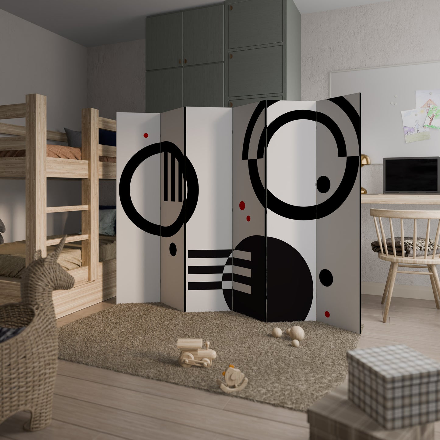 BLACK AND WHITE COMBINATION 6-Panel Room Divider