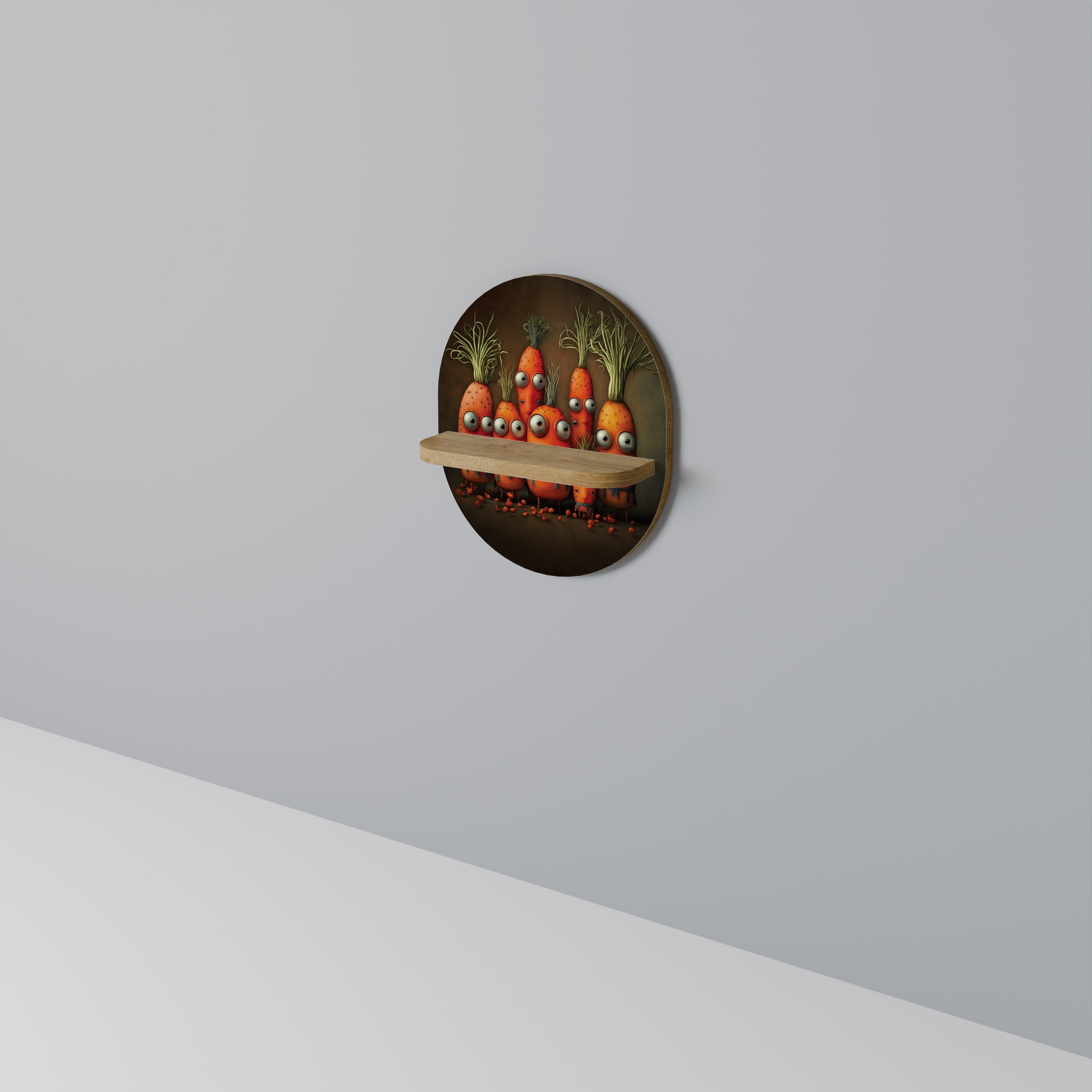 CUTE OR SCARY Oval Art Shelf In Oak Effect