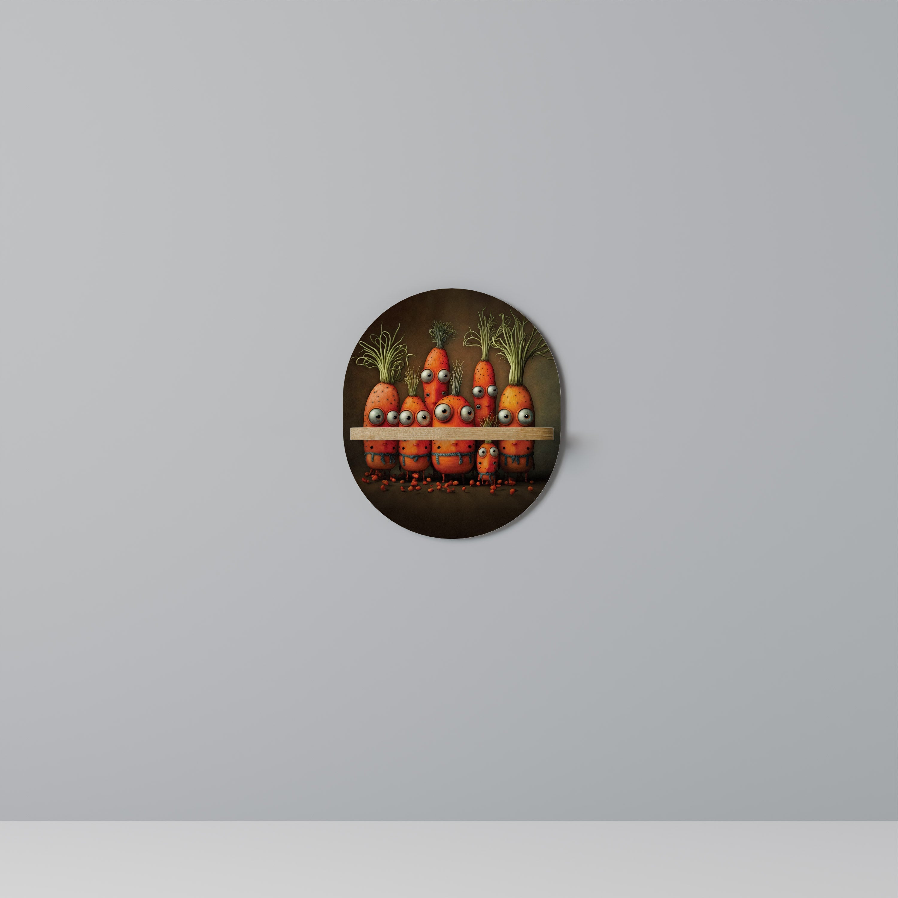 CUTE OR SCARY Oval Art Shelf In Oak Effect