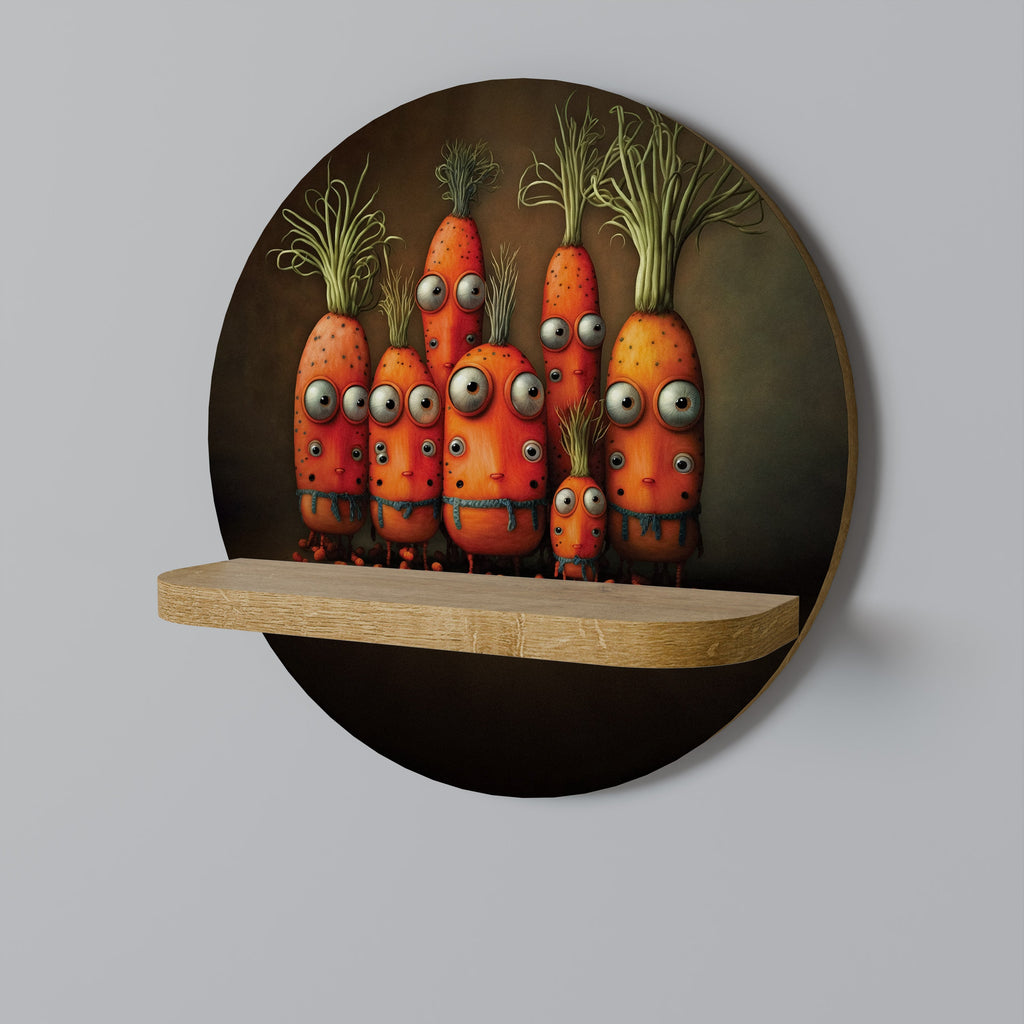 CUTE OR SCARY Round Art Shelf In Oak Effect