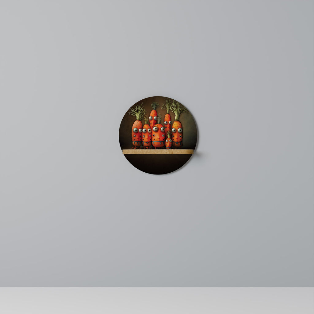 CUTE OR SCARY Round Art Shelf In Oak Effect