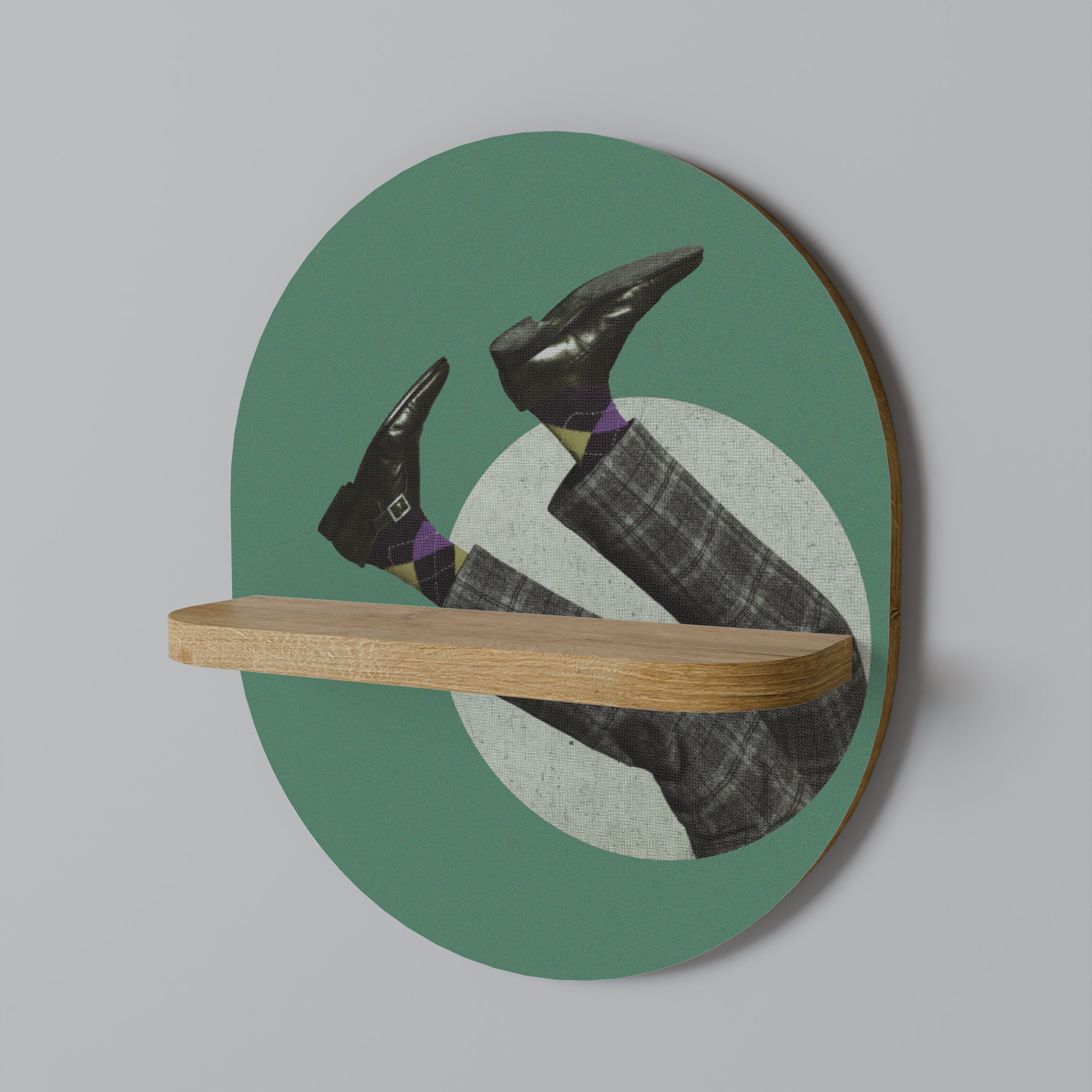 FALL OF MAN Oval Art Shelf In Oak Effect